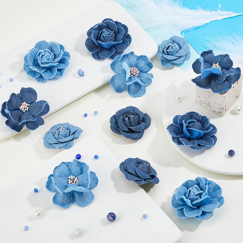 SUPERFINDINGS Jeansblumen 12 Stück - 3D Stoffblumen Für DIY & Kleidung