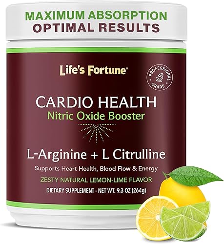 Life's Fortune L Arginine L Citrulina Suplemento en polvo – Suplemento de óxido nítrico de alta potencia con sabor natural a limón y lima – Salud