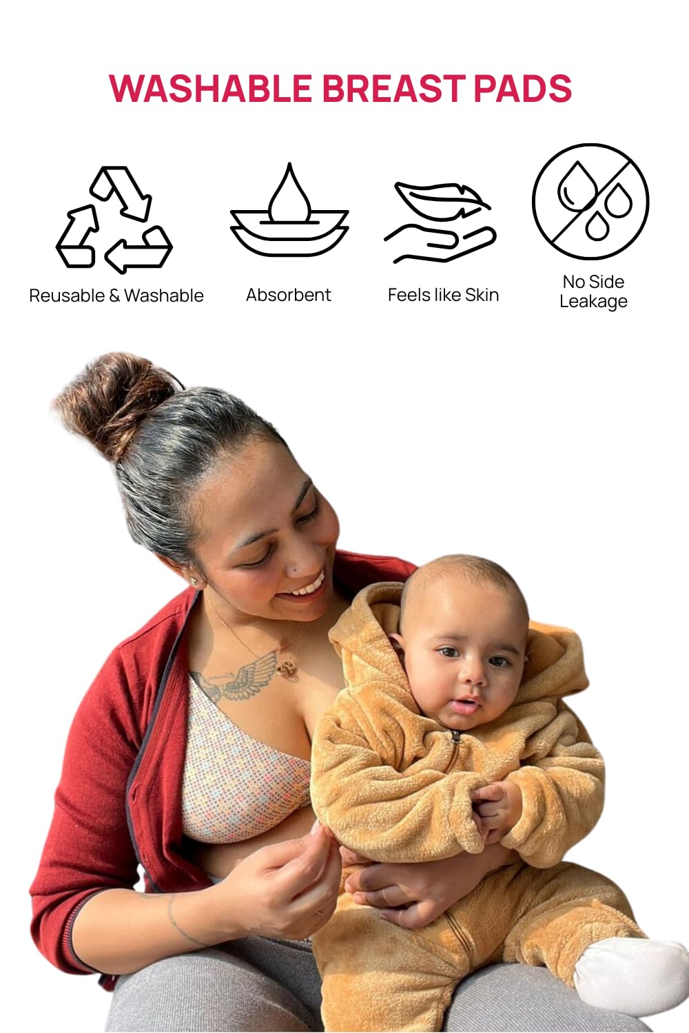 &Circus Leak Proof Pads for Nursing Bra | Washable Maternity Nipple Pad for Women | Reusable Leak Proof Nursing Pads for Breastfeeding Moms, 2 Units, White - Image 2 thumbnail
