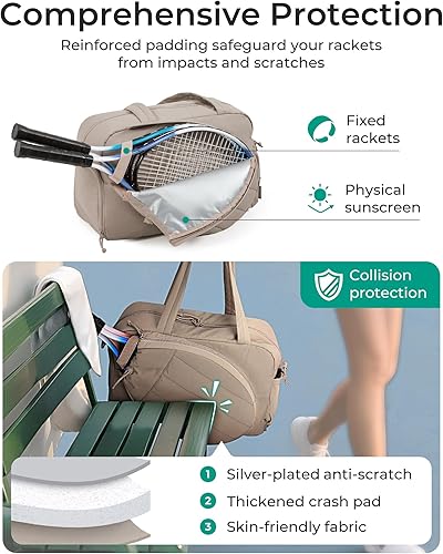 Miniatura 2 de BAGSMART - Bolsa de tenis y gimnasio para mujeres, con compartimento para 2 raquetas, compartimento para zapatos y bolsillo para cosas húmedas,