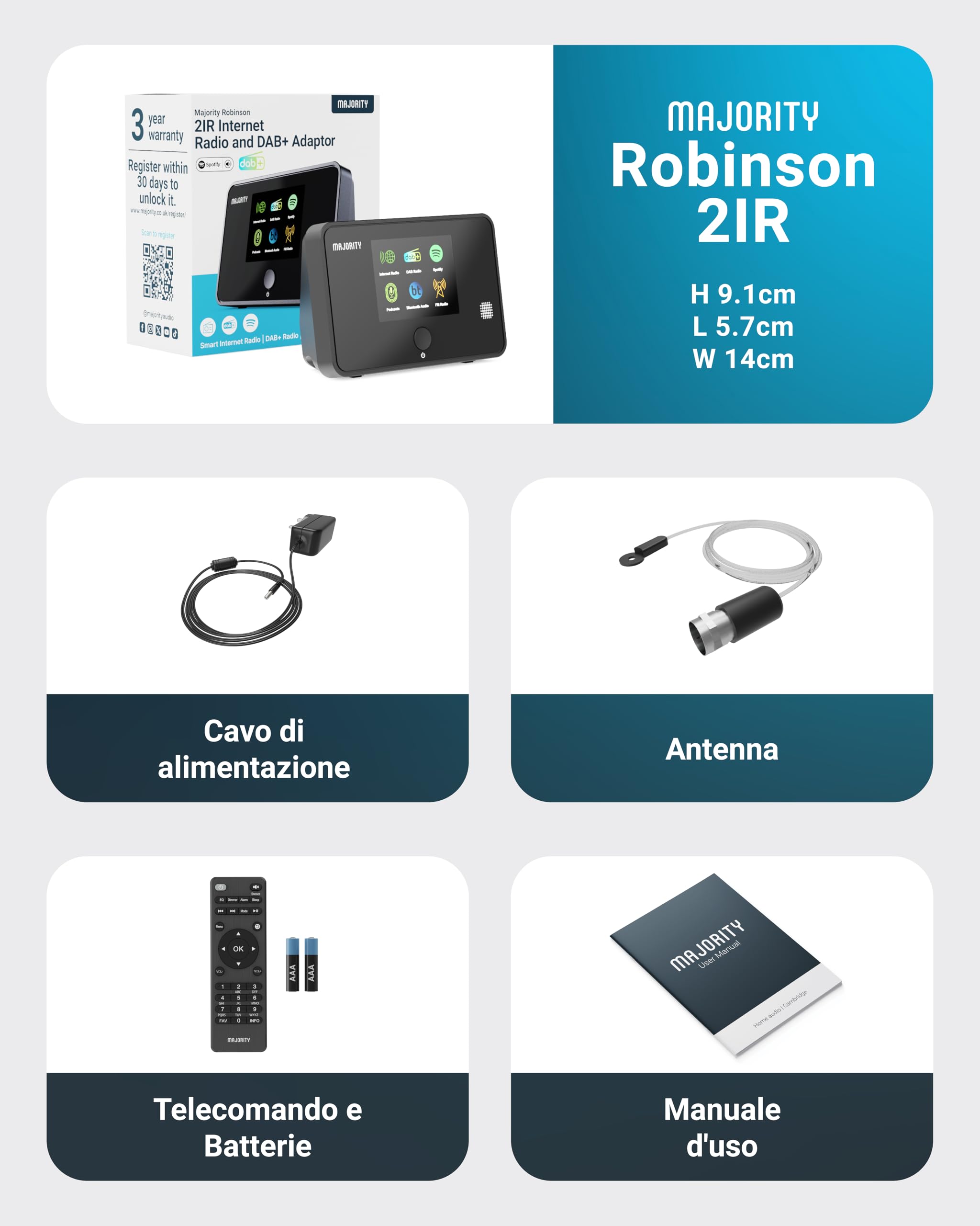 Majority Robinson IR Internet Radio DAB+ WiFi Bluetooth Spotify Connect Hi-Fi Streamer