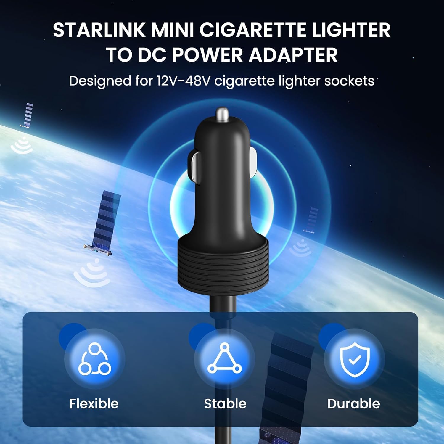 Starlink Mini kabel 12 V – 12-48 V do gniazda zapalniczki samochodowej na DC kabel zasilający adapter do ładowania Star Link Mini samochodów, kamperów, ciężarówek i statków (3 m)