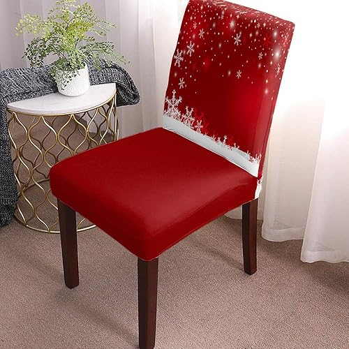 Miniatura 2 de Juego de 4 fundas para silla de comedor, diseño de copo de nieve rojo elástico para sillas de cocina, fundas protectoras extraíbles para sillas