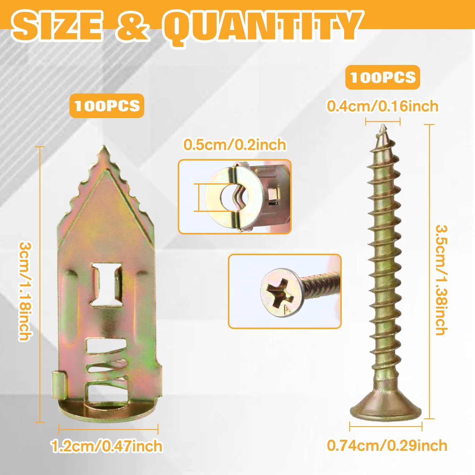 LEONTOOL 200PCS ancrages autoperceurs pour cloisons sèches avec kit de vis, pas de perceuse ni de trous dans le mur pour TV, étagère, carbénet, rideaux