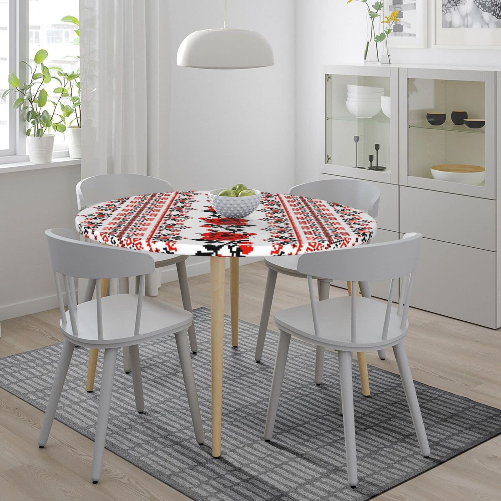 Grande Nappe Ronde Écrue - Broderies Et Incrustations Floral - Coton/Polyester