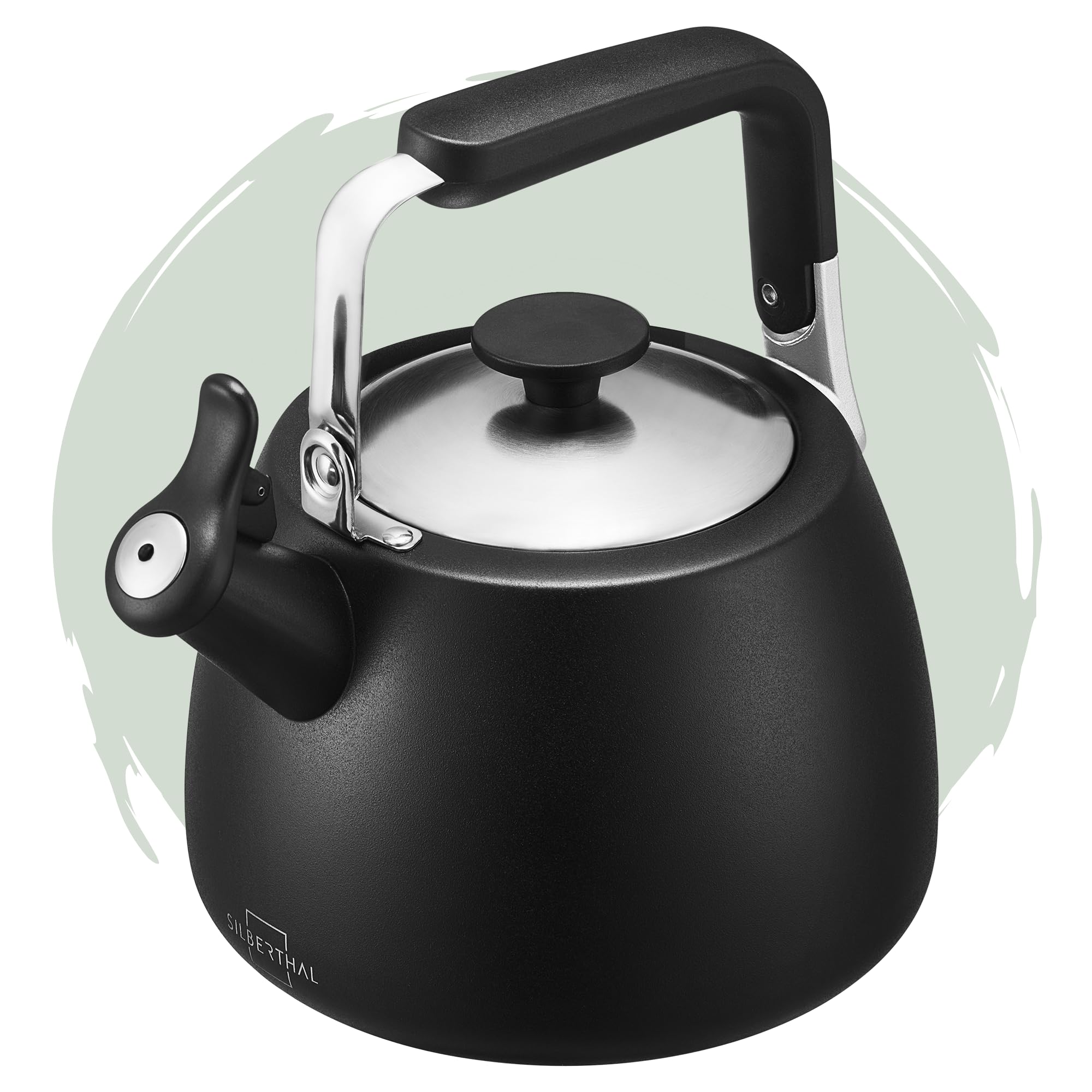 SILBERTHAL Hervidor de agua silbante 2,8l - Acero inoxidable - Tetera con silbato inducción y gas - Negra