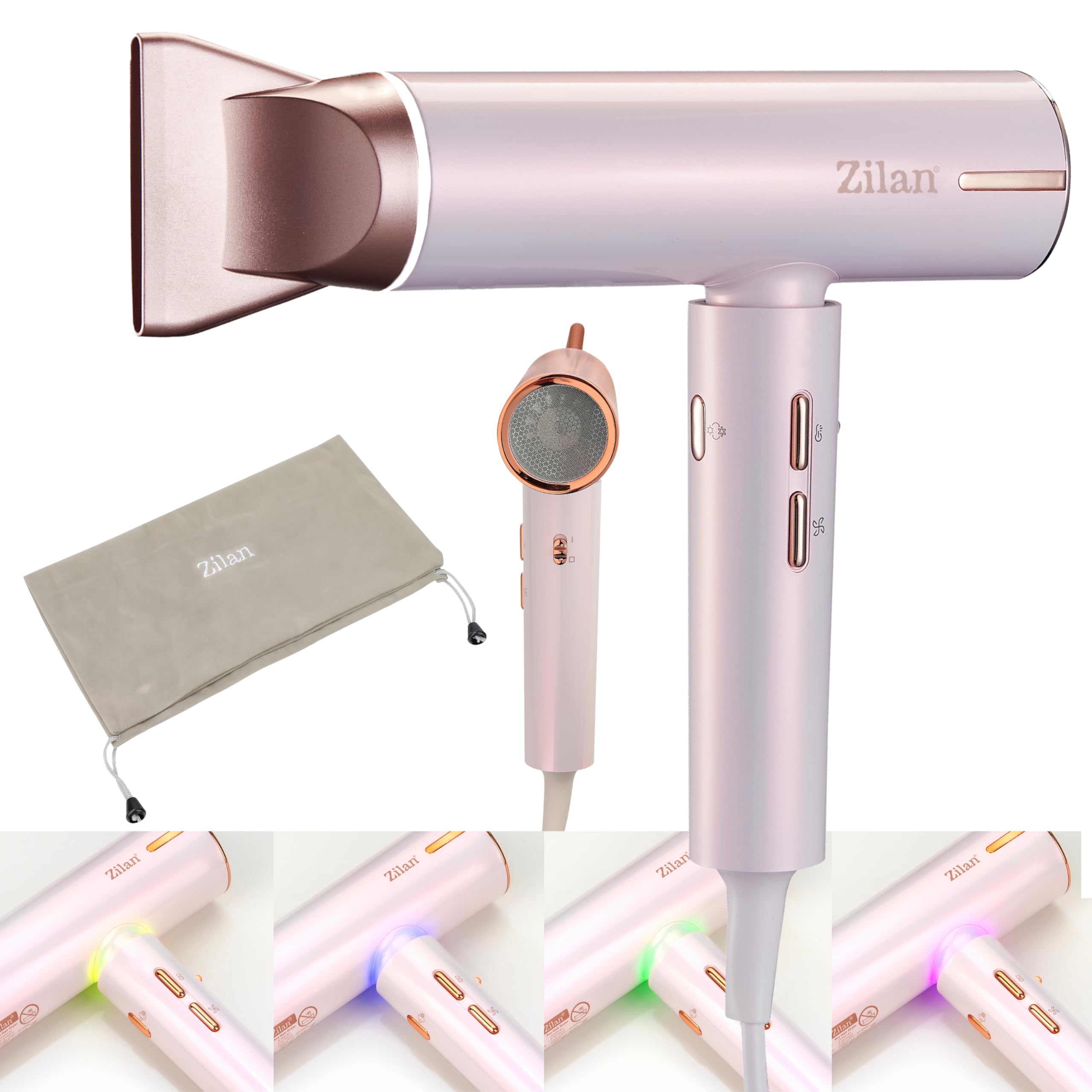 Zilan ZLN9181 ATHENA PRO İyonizerli Saç Kurutma Fön Makinesi – 1800W Güç, 3 Isı ve 3 Hız Ayarı, BLDC motor 110.000 devir/dakika, iyon saç kurutma, özel ve kuaför için, IQ teknolojisi