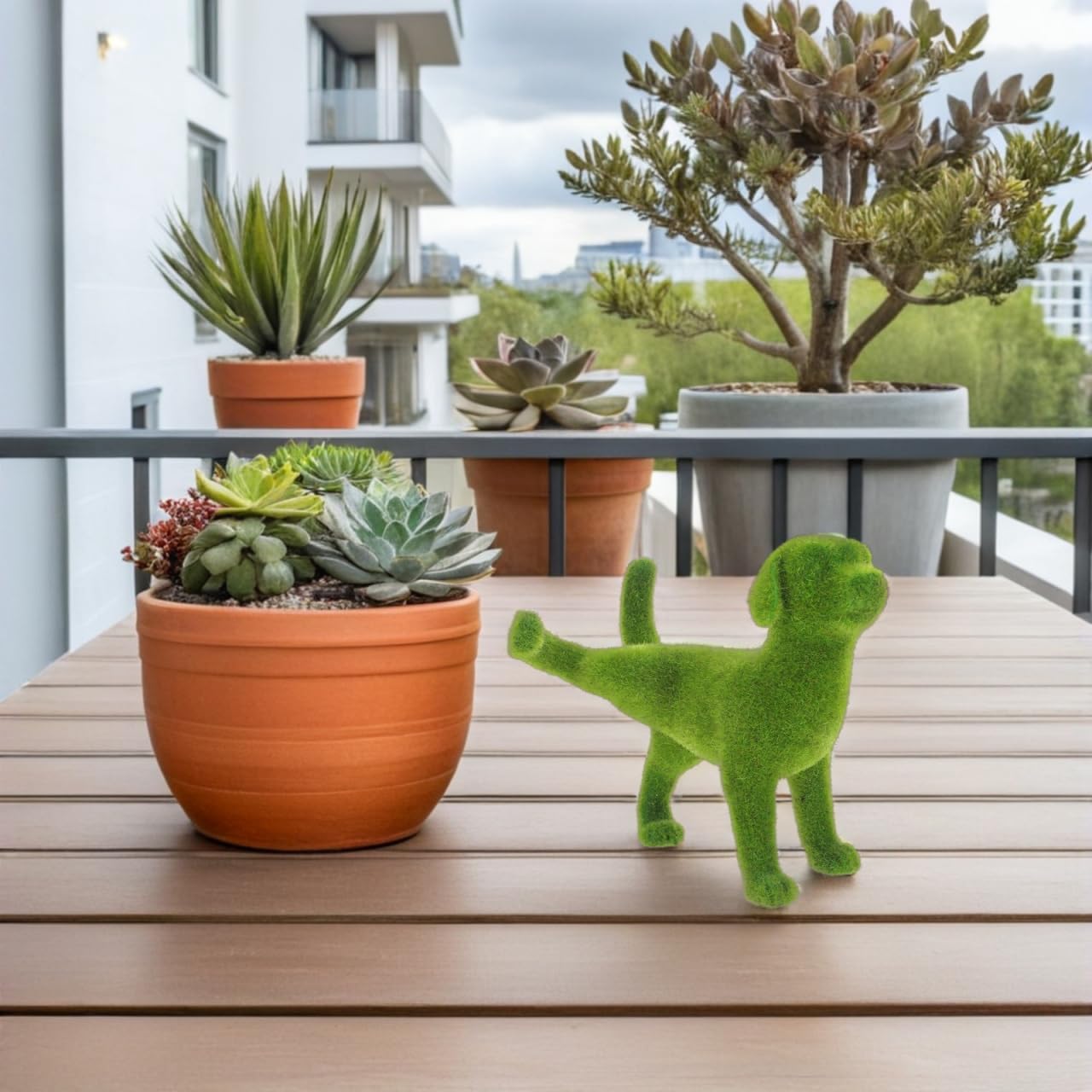 Mikikit Realistic Flocking Puppy Statue Artificial Dog Peeing Decor Weatherproof Outdoor Dog Ornament