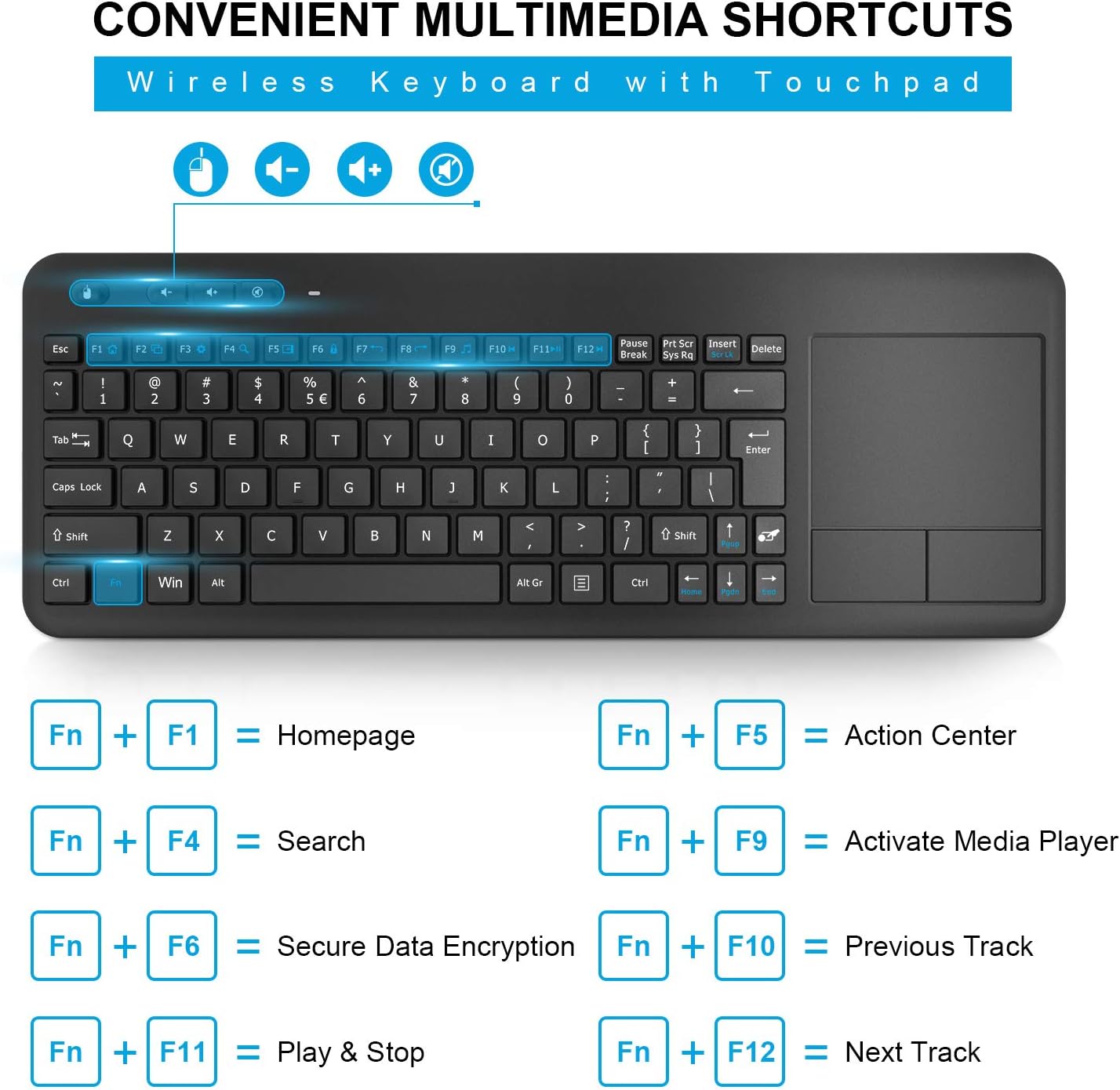 Free Shipping Over $50 Wireless Keyboard with Touchpad, WisFox 2.4G Slim Ergonomic Wireless Keyboard with Easy Media Control and Built-in Touch Pad for PC Laptop Windows Google Smart TV HTPC Android