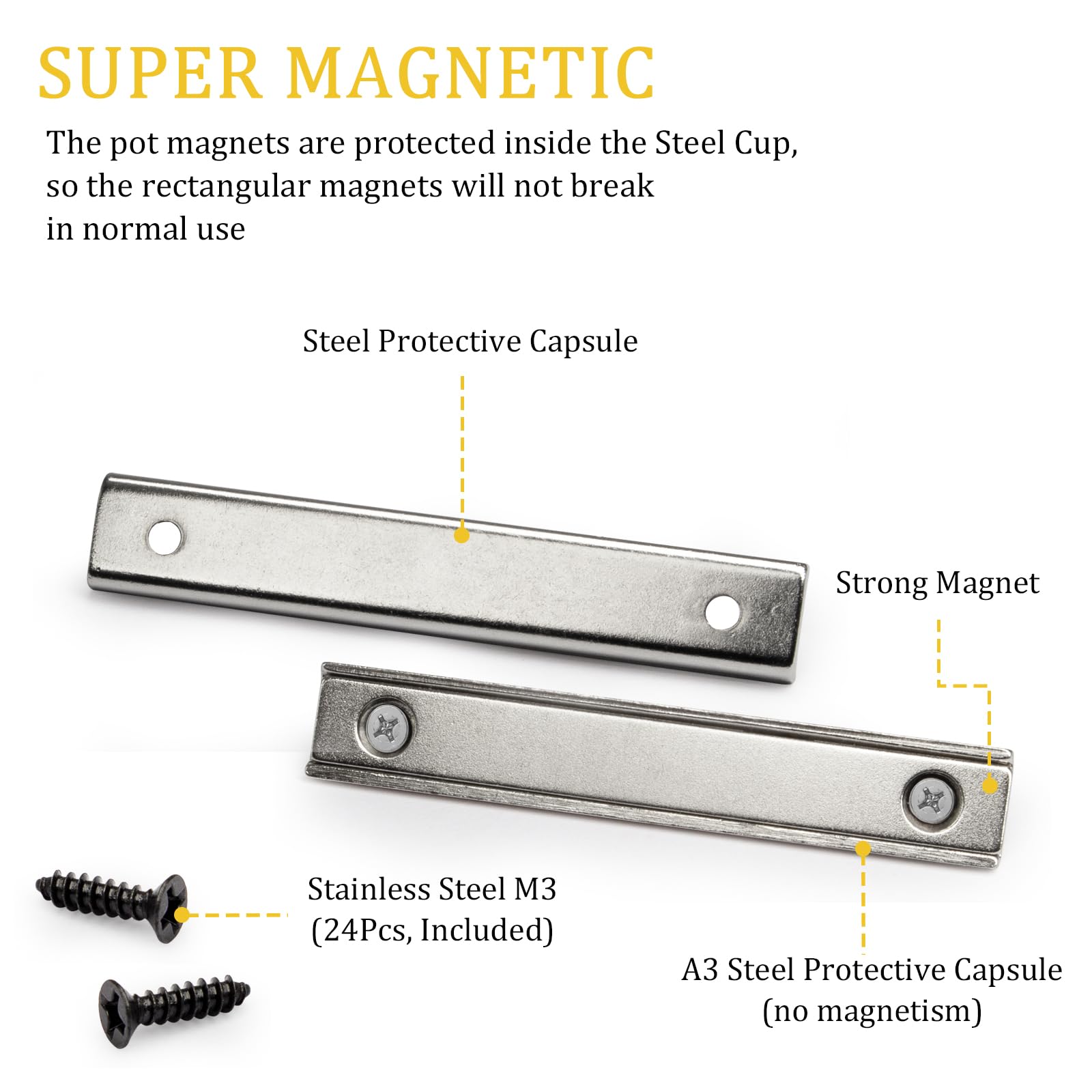 Strong Neodymium Thin Steel Bar Magnets, 3 Inch Heavy Duty Industrial Rare Earth Bar Magnets with Screw for Holding Handle Tools(12P, Sliver) — Amazon image 4