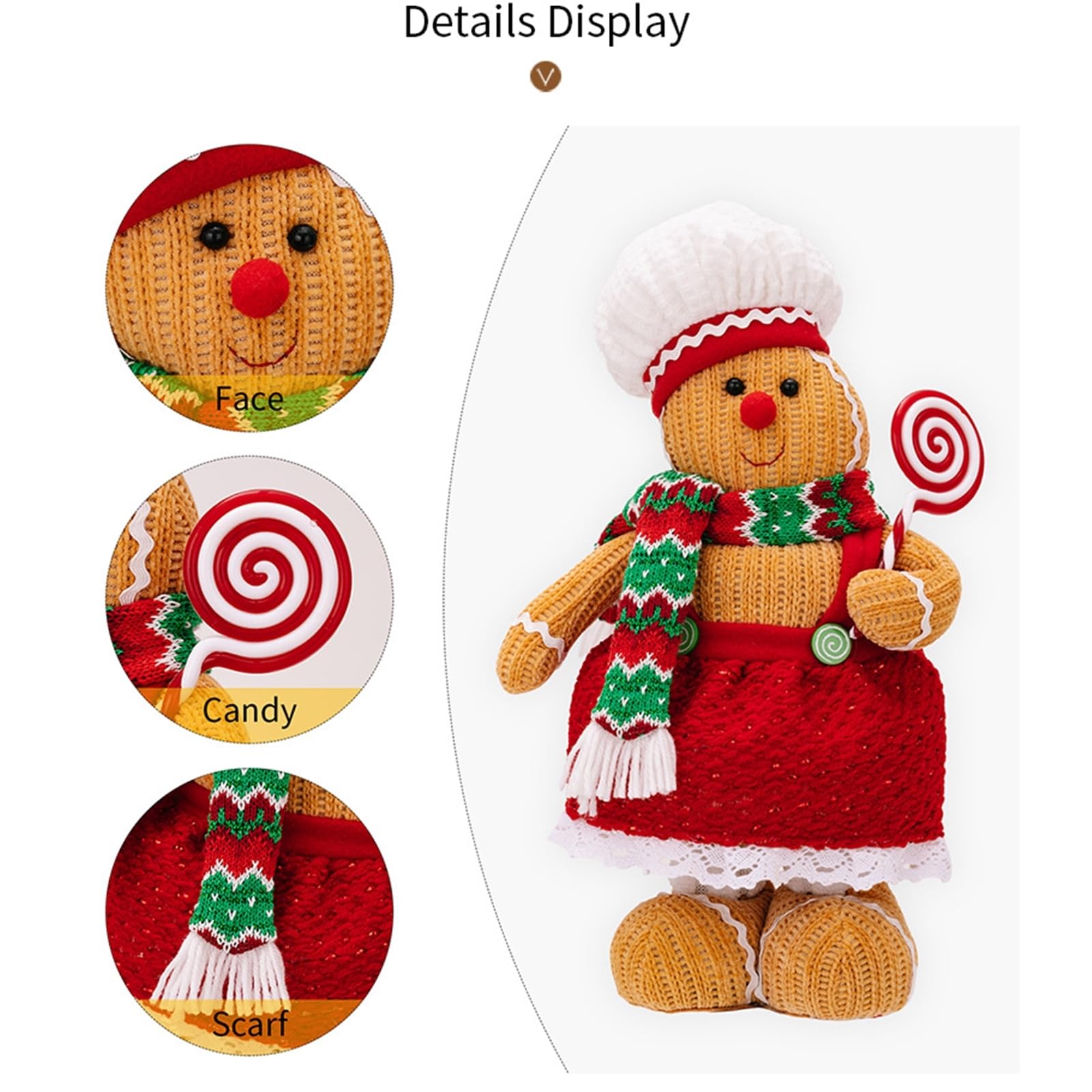 2 muñecos de peluche de Navidad con diseño de panes de jengibre, decoración elegante de gnomos escalables, adorno de peluche