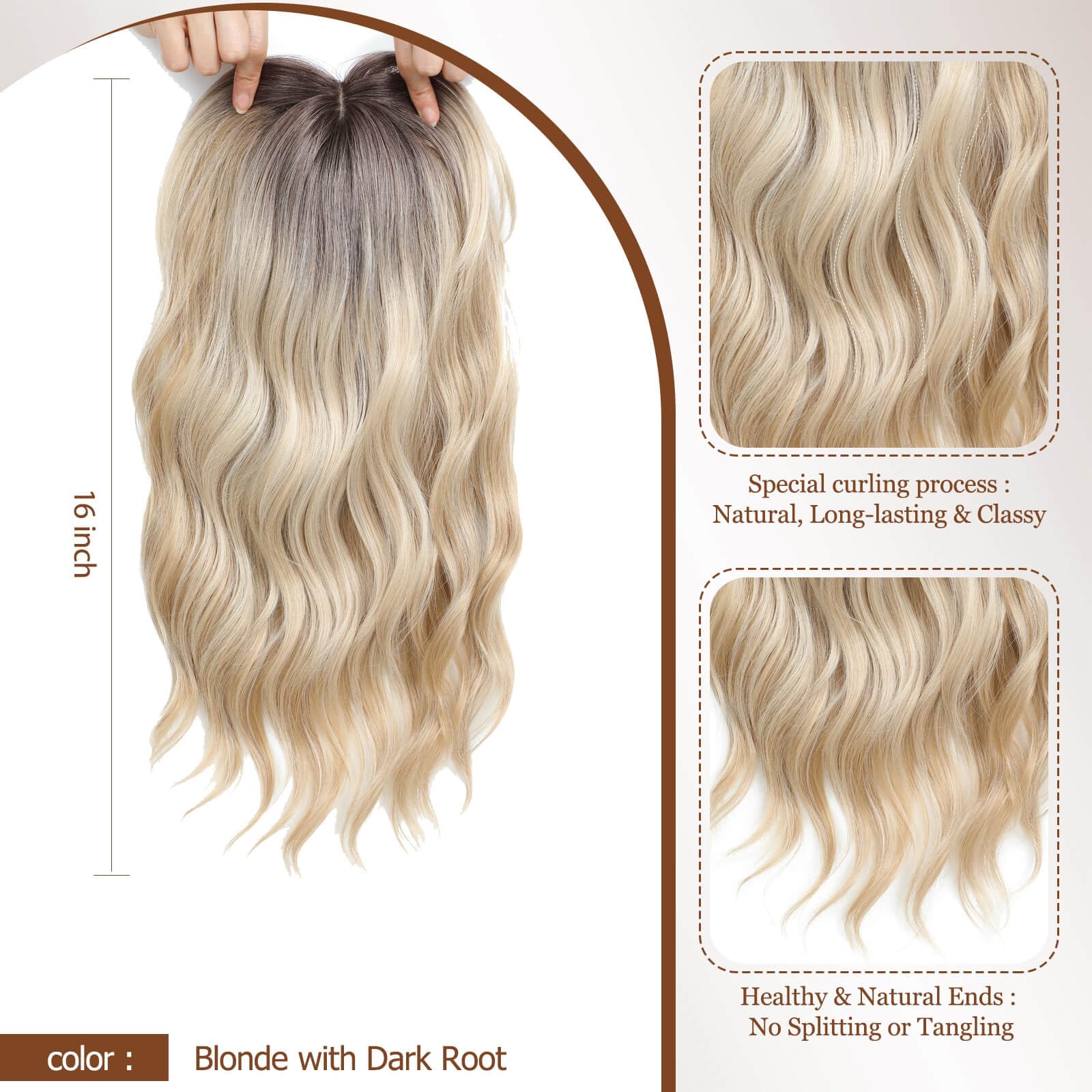Ms Taj Haarteile für Damen, 40cm Blonde with Dark Root Welliges Synthetik Haarteile für Frauen mit dünner werdendem Haa Haarteil