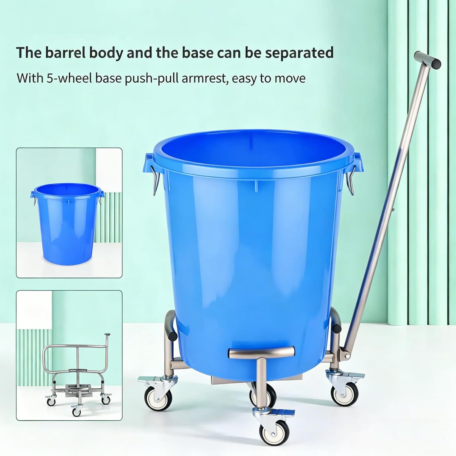 Vassoio mobile per vasi da fiori in acciaio inossidabile, carrello resistente per piante in vaso con asta da 81 cm e 5 ruote, diametro regolabile, supporta 200-300 kg, ideale per uso domestico