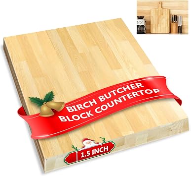 Butcher Block Countertop, Solid Wood Table Top-2ft Unfinished Large Wood Cutting Board, Birch Counter Slab Cut to Size for DIY Desktop/Washer Counter/Kitchen Island/Bakery Worktable 24x25x1.5 in