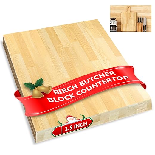 Butcher Block Countertop, Solid Wood Table Top-2ft Unfinished Large Wood Cutting Board, Birch Counter Slab Cut to Size for DIY Desktop/Washer Counter/Kitchen Island/Bakery Worktable 24x25x1.5 in