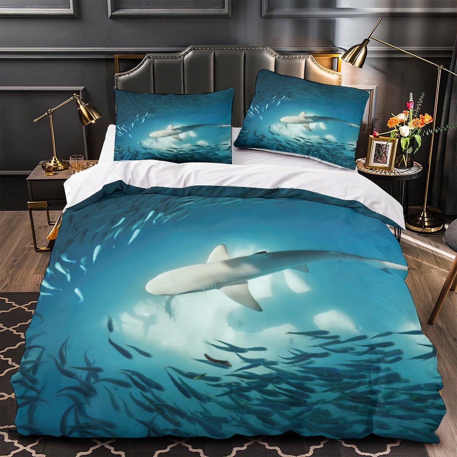 Housse de couette lac 220x240cm coucher de soleil microfibre lit king