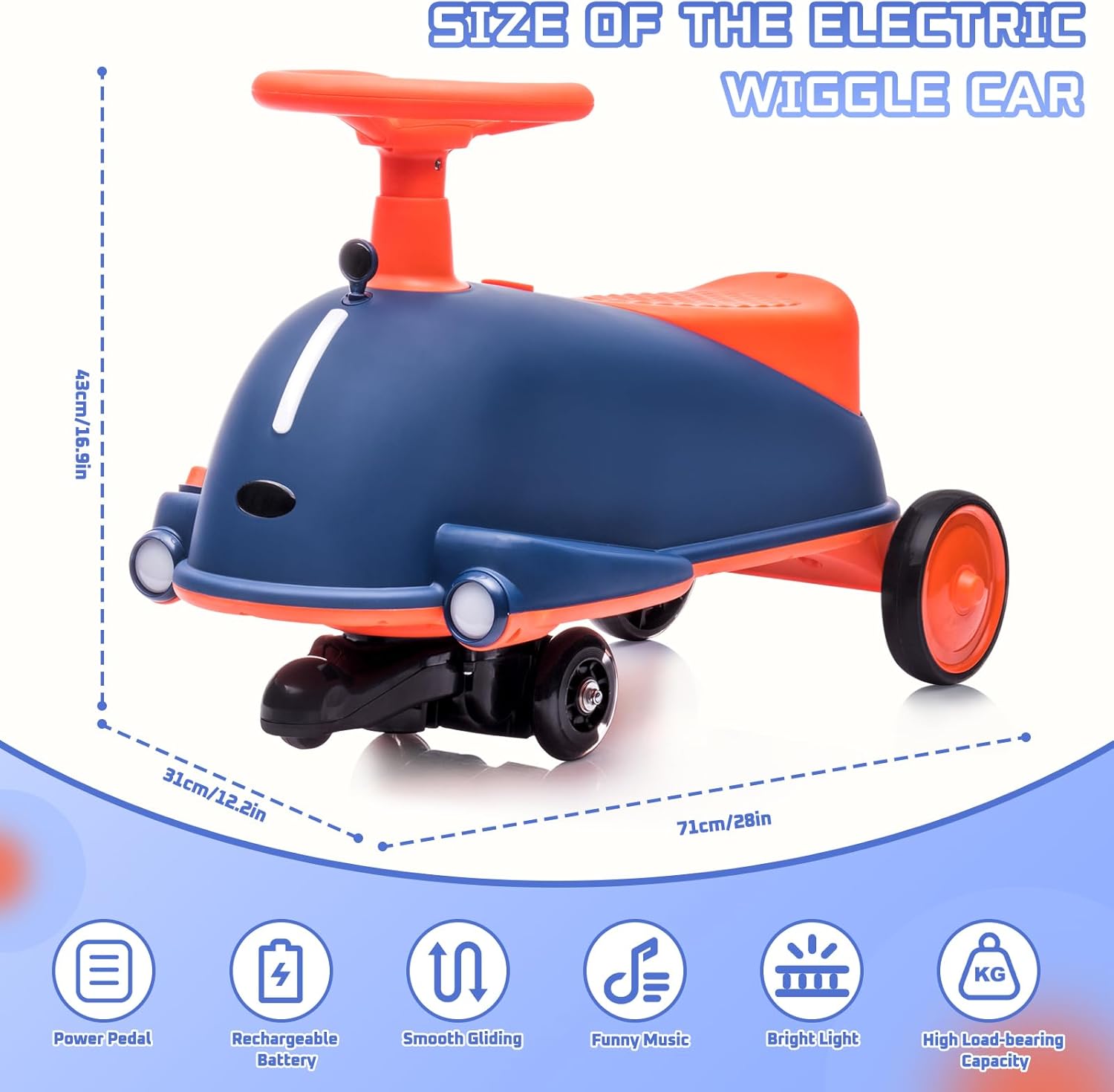 12V Electric Wiggle Car with LED Lights & Glow Wheels for 3+ Year Olds Kids