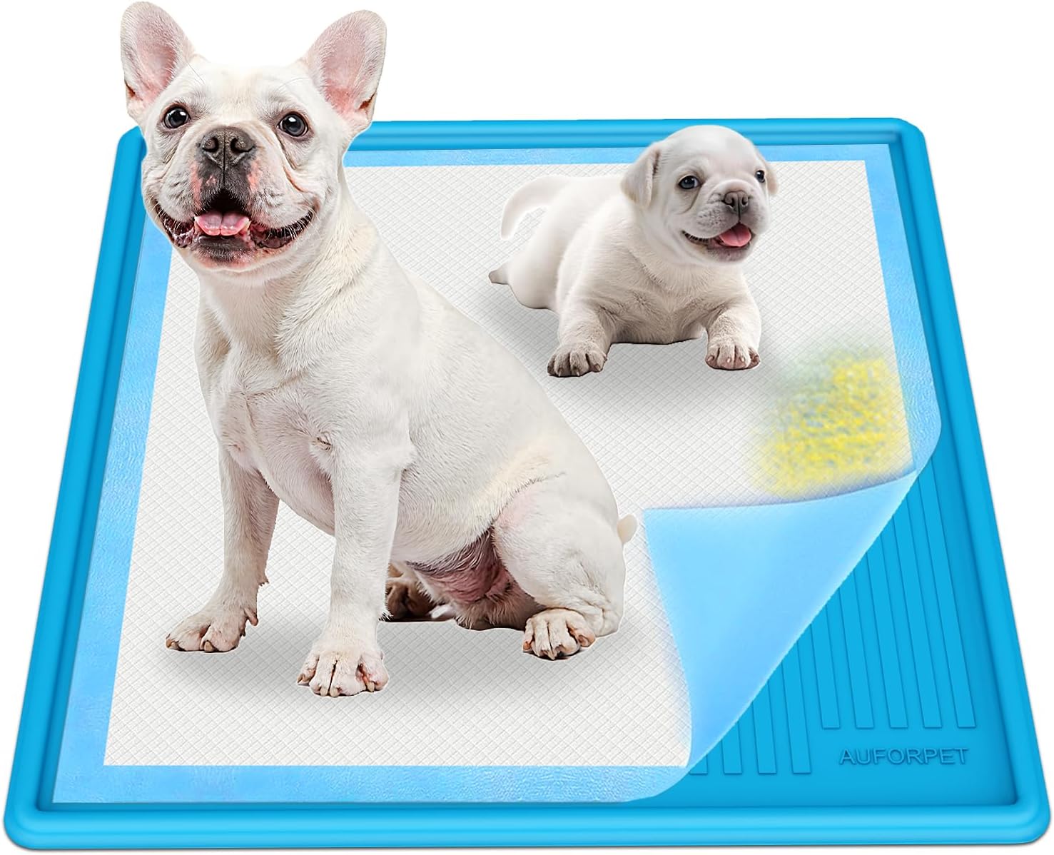 Dog Pee Pad Tray, Puppy Pad Holder for Dogs, Heavy Silicone Mat, Fits Up to 23″ x 23″ Disposable Pads, Reusable, High Edge, Leak-Proof Toilet Mat for Potty, Doggy Baby, Cat, Rabbit Pets