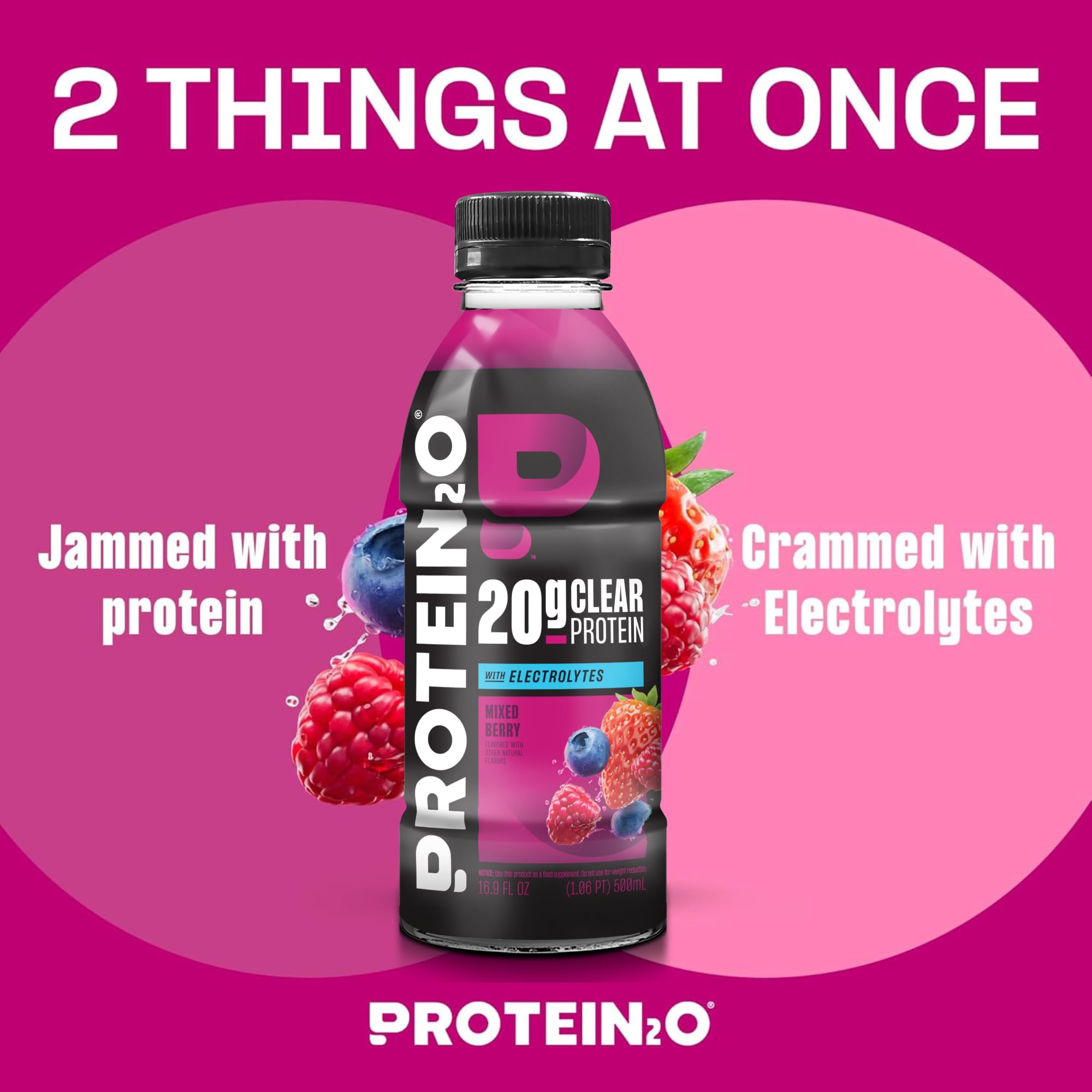 Protein2o Hydration Drink - 2-in-1 Liquid Clear Whey Protein Isolate and Electrolyte Drink - 20g Protein, Vitamins B5, B6 - Post-Workout Recovery - 16.9 Fl Oz - 12 Count Mixed Berry — Amazon image 3