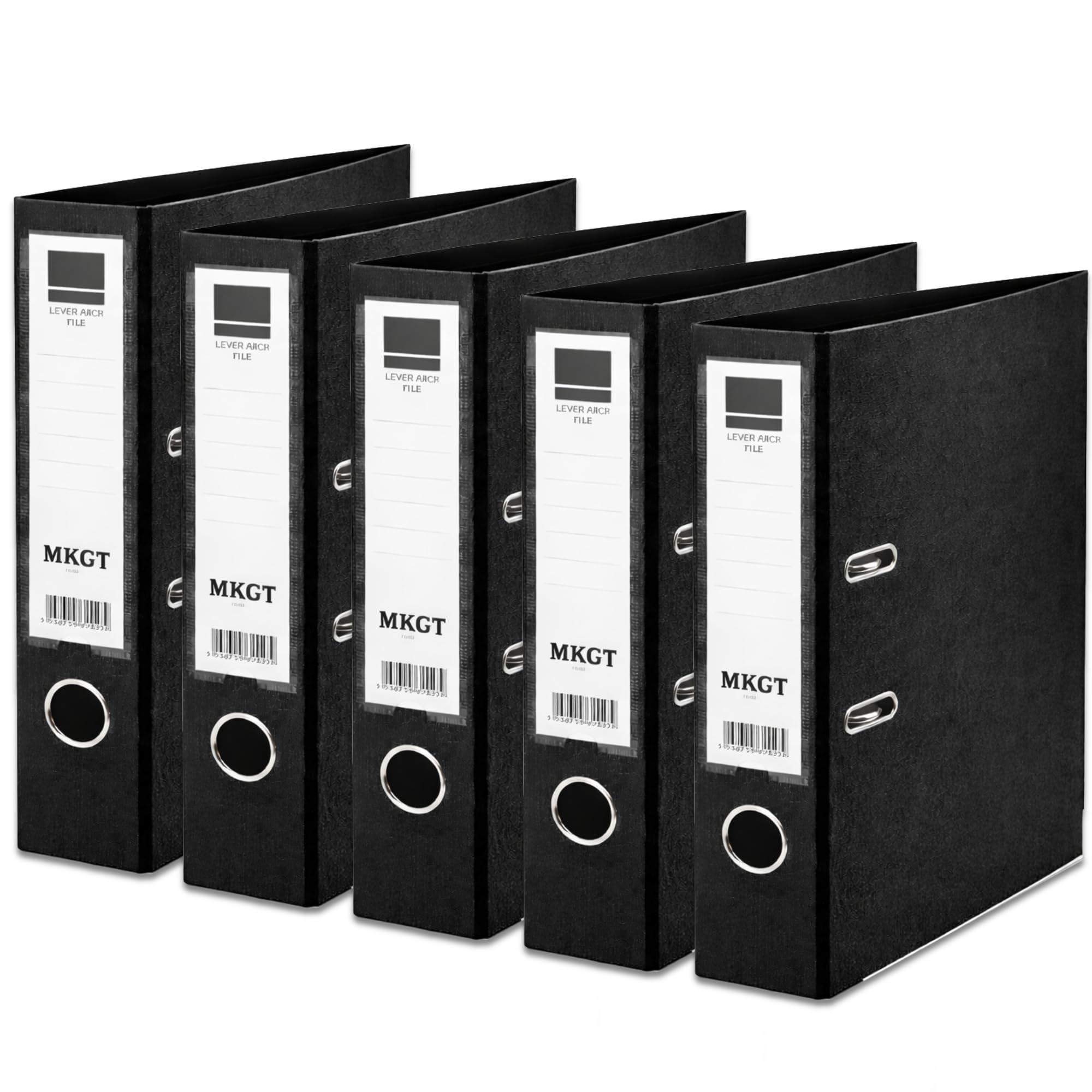 5X A4 Lever Arch Files | Black Premium Strong Business File Folders with Metal Binder Bar Ring for Documents, Office & Home (Pack of 5 Black)