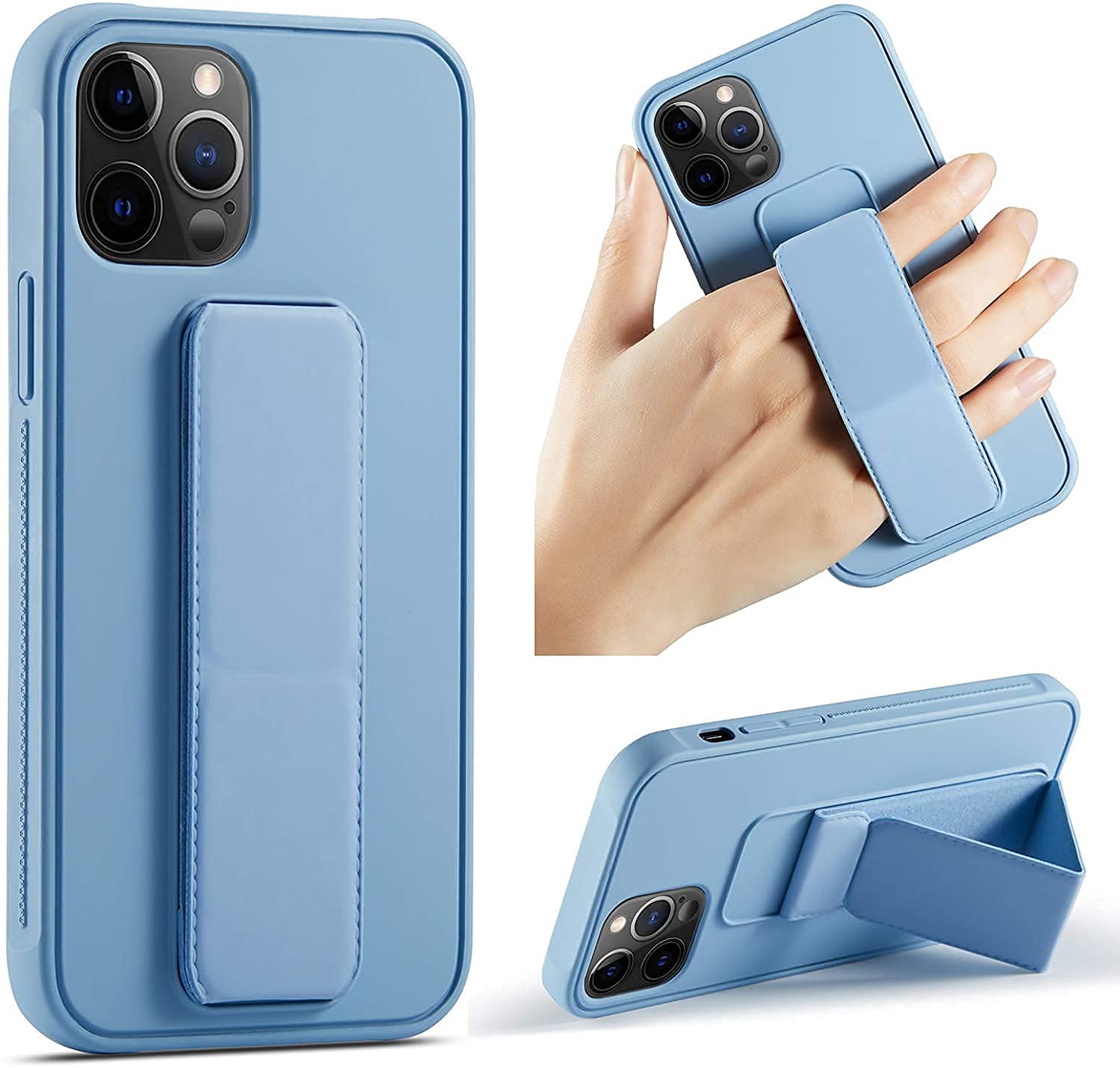 Zege compatible with iPhone 13 pro 6.1" with Magnetic Stand & Holder, Hand Strap and Grip and Multi Stand, Car Mount Kickstand Case Finger Strap Cover (Sky Blue)