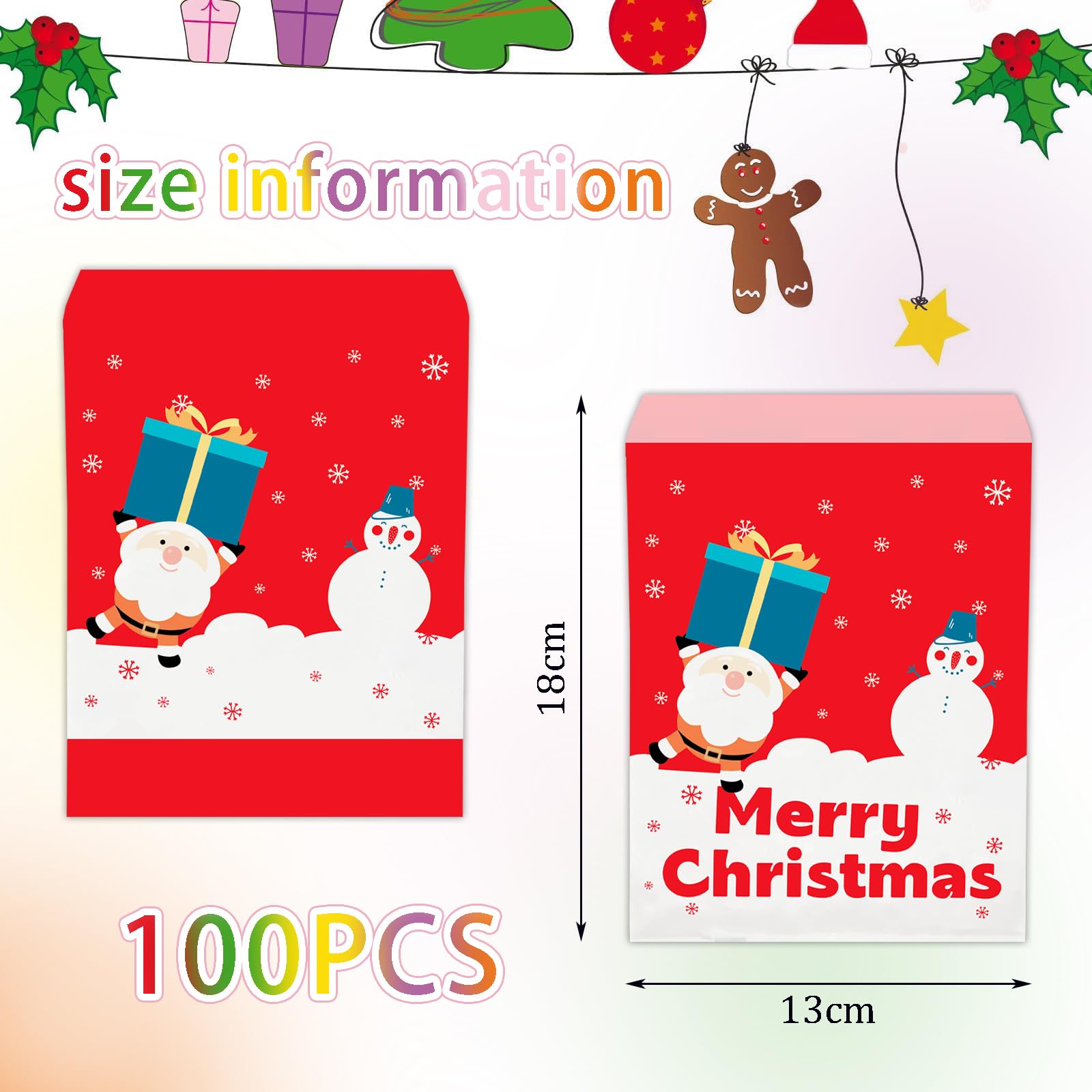 100Pcs Mini Christmas Sweet Bags,Xmas Paper Sweet Bags,Small Sweetie Bags 5x7'' Candy Bags Sweet Bags Paper Bread Sandwich Bags Buffet Favour for Sweets,Snacks,Birthdays,Christmas Weddings Party - Image 2