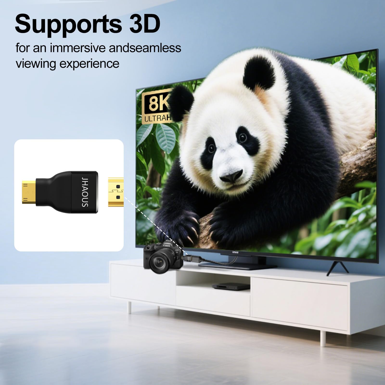 JHAOUS Adattatore da Mini HDMI a HDMI, 8K a 60Hz, 4K a 144Hz, 2K @ 240Hz femmina a mini HDMI maschio, compatibile con DSLR, videocamera, Raspberry Pi Zero W, laptop, tablet, HDTV, proiettore, monitor
