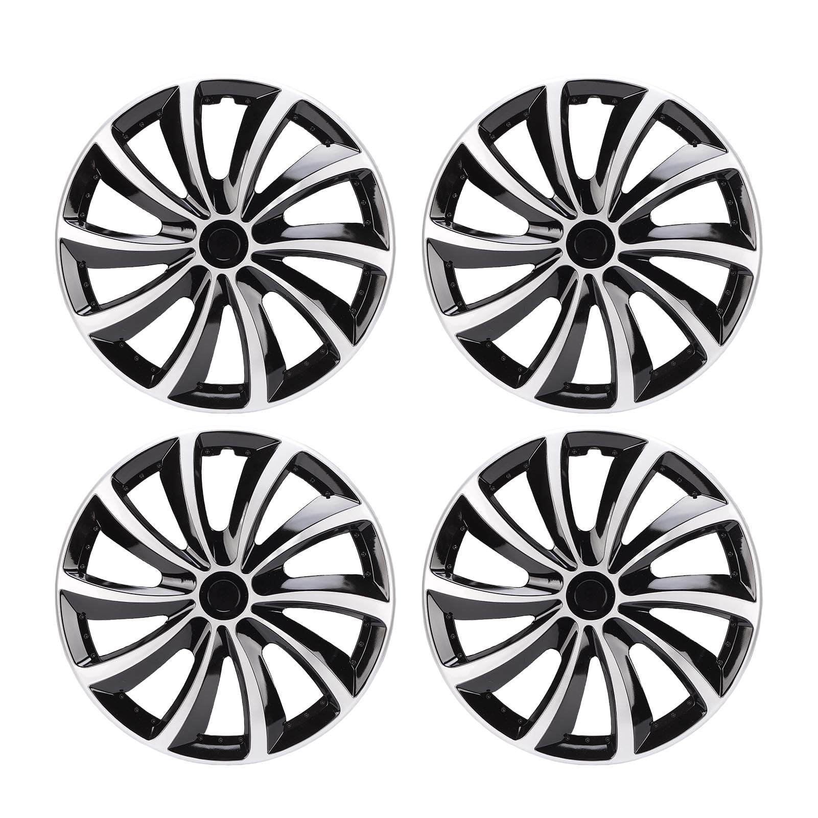 Acouto 4 Pièces Enjoliveurs de 16 Pouces, Protection Universelle Anti-Rayures, Couvre-Jantes D'aspect élégant avec Matériau ABS de qualité Supérieure, pour la Plupart des Voitures, (Argent Noir)