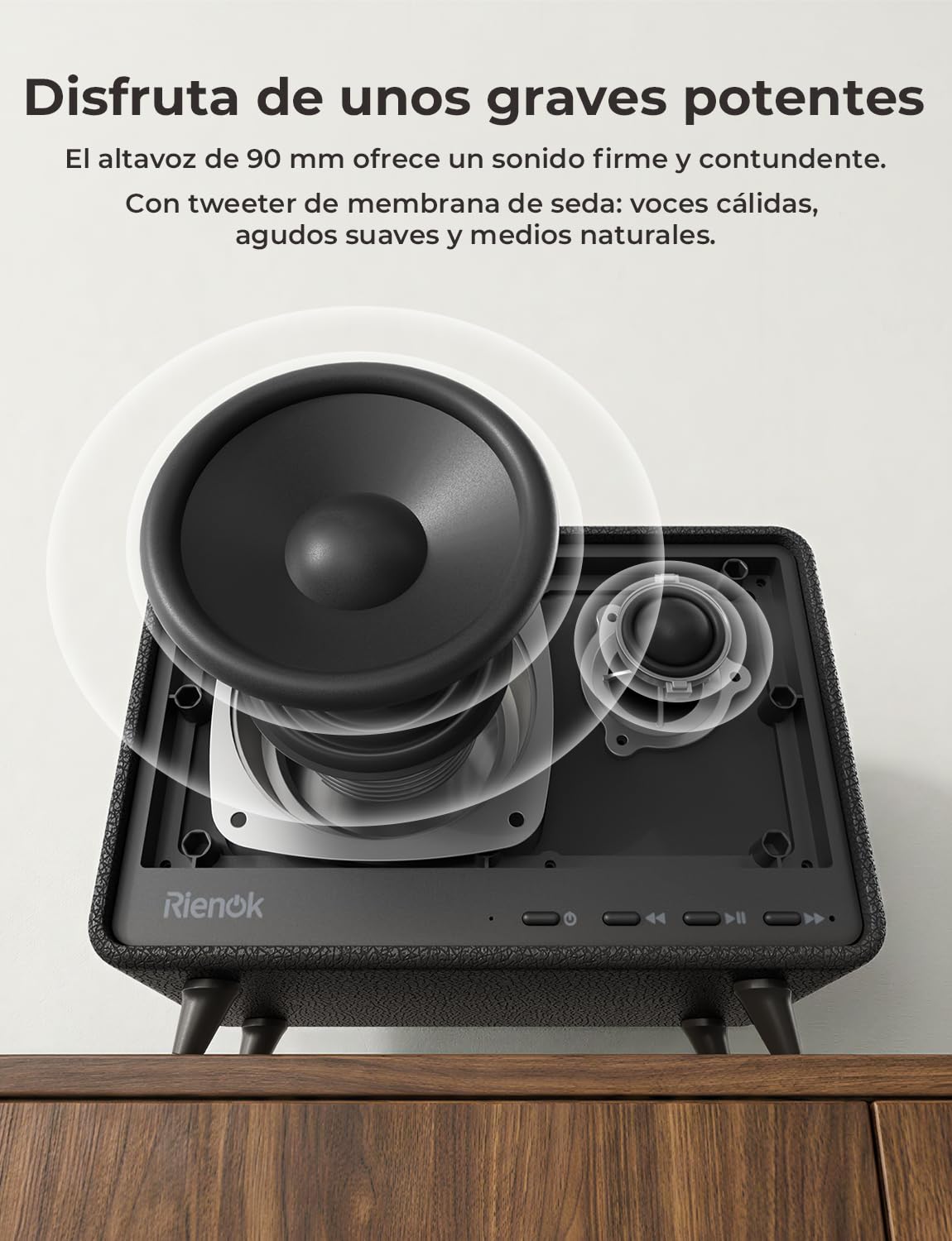 RIENOK Altavoz Bluetooth 40W Potente Tweeter y Woofer Autonomía 24H Bluetooth 5.3 Sonido Estéreo Inalámbrico Función Llamadas Manos Libres Apoy AUX, Tarjeta TF, Memoria USB