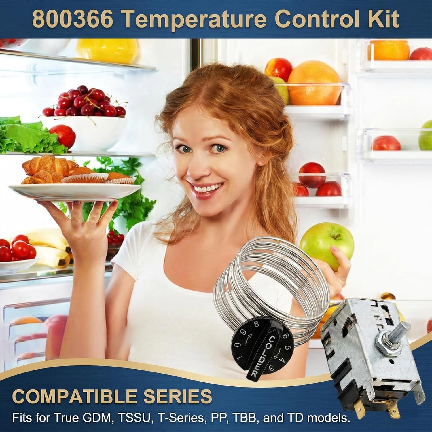 800366 Refrigerator Temperature Control Kit, Thermostat Cold Control Compatible with True Freezer/Cooler, Fits TSSU TPP TD TBB GDM T Series, Replaces 077B6806 077B7172 988282, 76" Coil Sensing