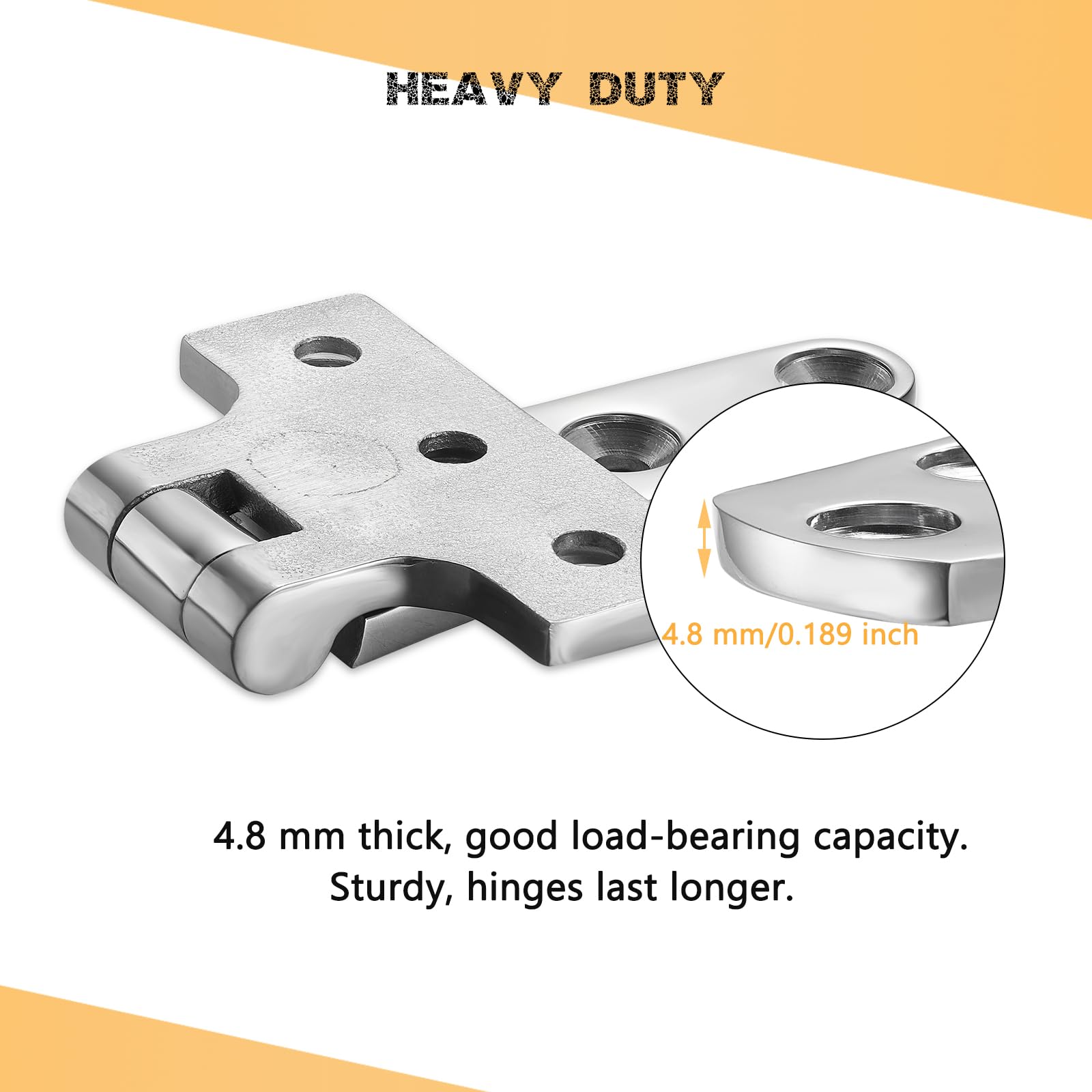 Heavy Duty Marine Boat T Hinges 316 Stainless Steel, 4 x 2.16 Inch, Sturdy Deck Cabinet Door Hinges with Screws (Pack of 2) - Image 3