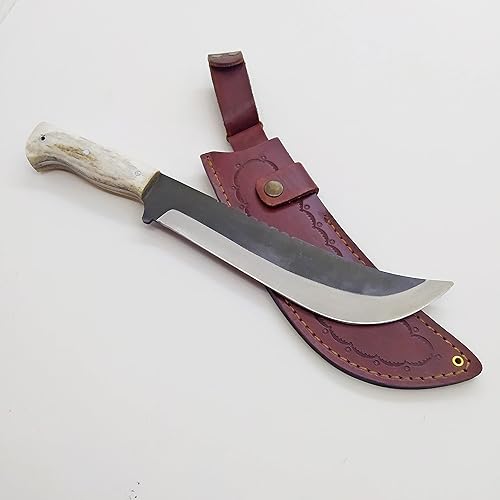 yatagan Cuchillo de caza hecho a mano con mango de cuerno de ciervo - Hoja de espiga completa - Cuchillos de acero inoxidable - Cuchillo de camping