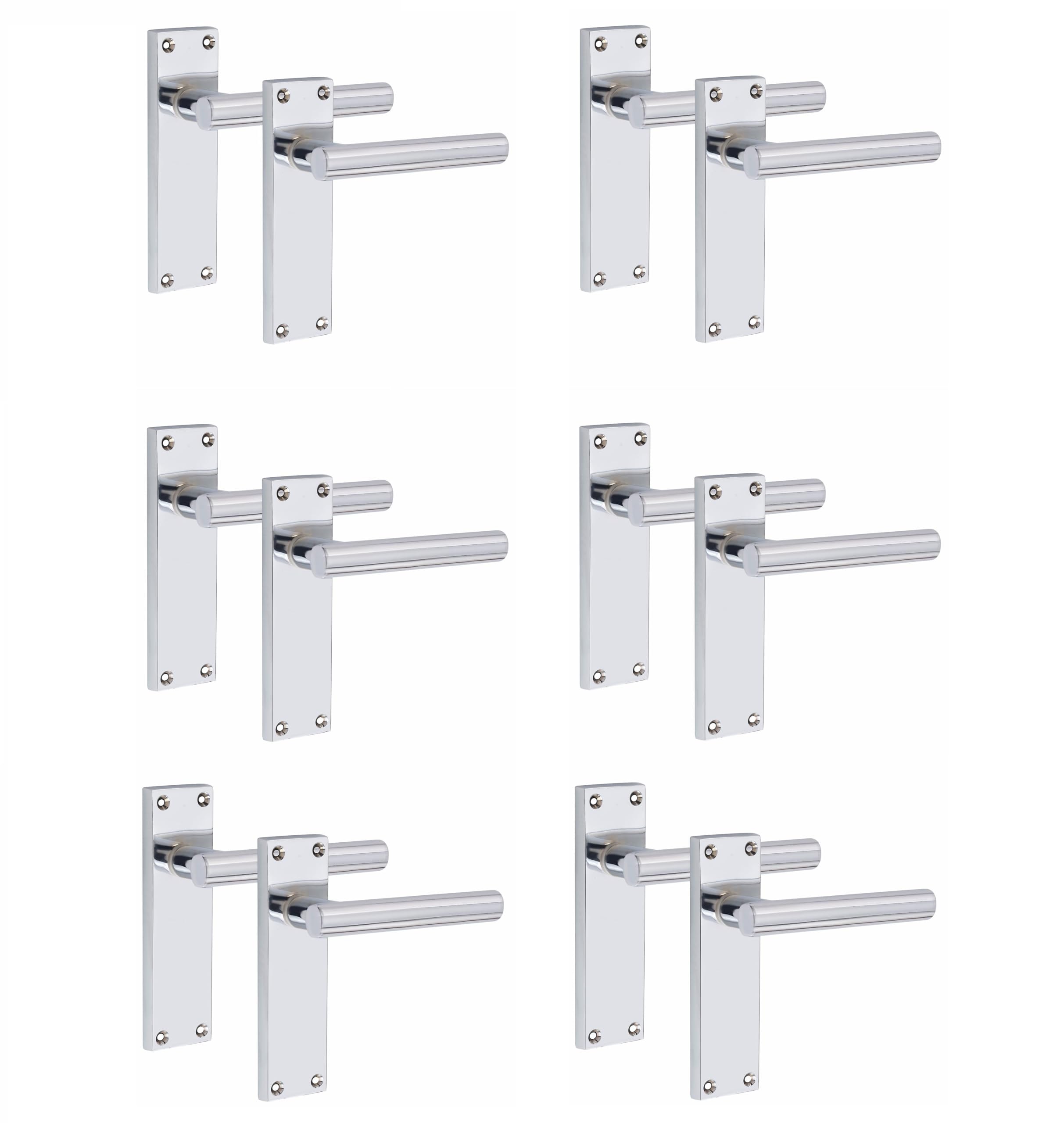 Golden Grace Victorian Straight T-Bar Door Handles Latch in Silver Polished Chrome Finish, 6 Pairs - 150mm x 40mm Backplate