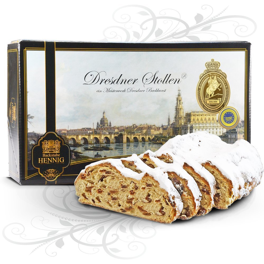 Backstube Sven Hennig 1000 g handgemachter "Original Dresdner Christstollen®" im Geschenkkarton Motiv "Canaletto Dresden"