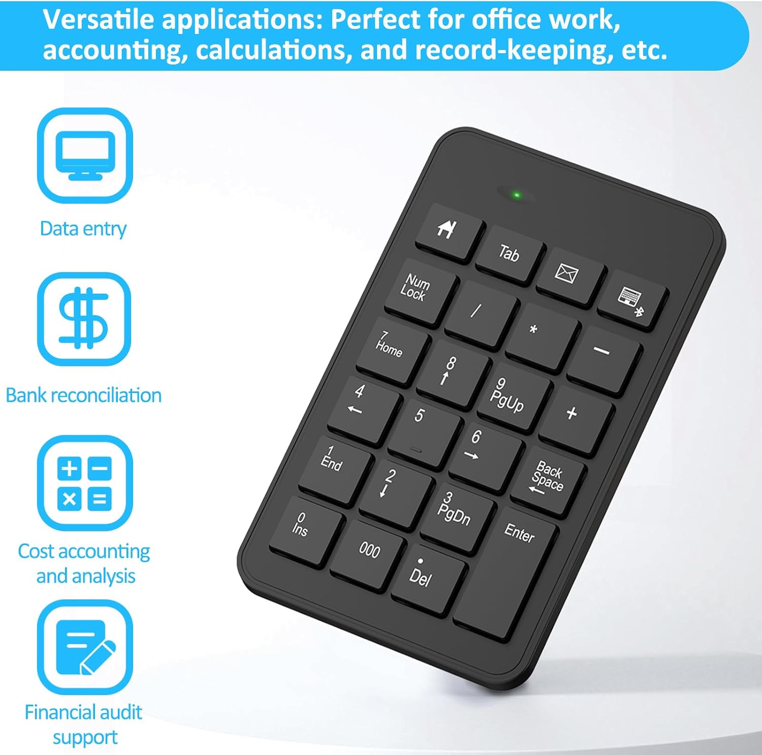 Bluetooth Number Pad with Battery, 23 Keys Wireless Numeric Keypad Upgraded Version of 10 key Keyboard Financial Accounting Numpad Compatible for Laptop, PC, Macbook, Notebook, Desktop,Surface Pro image 2