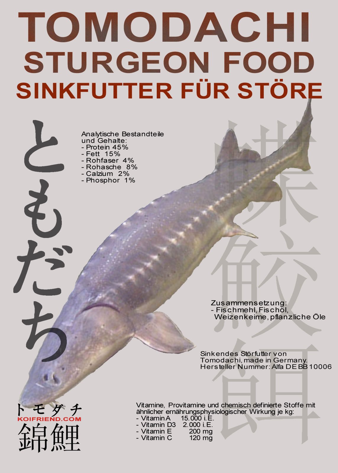 Störfutter, sinkendes Energiefutter und Aufzuchtfutter für alle Störarten, professionelles Qualitätsfutter von Tomodachi mit hochwertigsten Futteringredienzien, 5mm Störsinkfutter, 15kg Sack