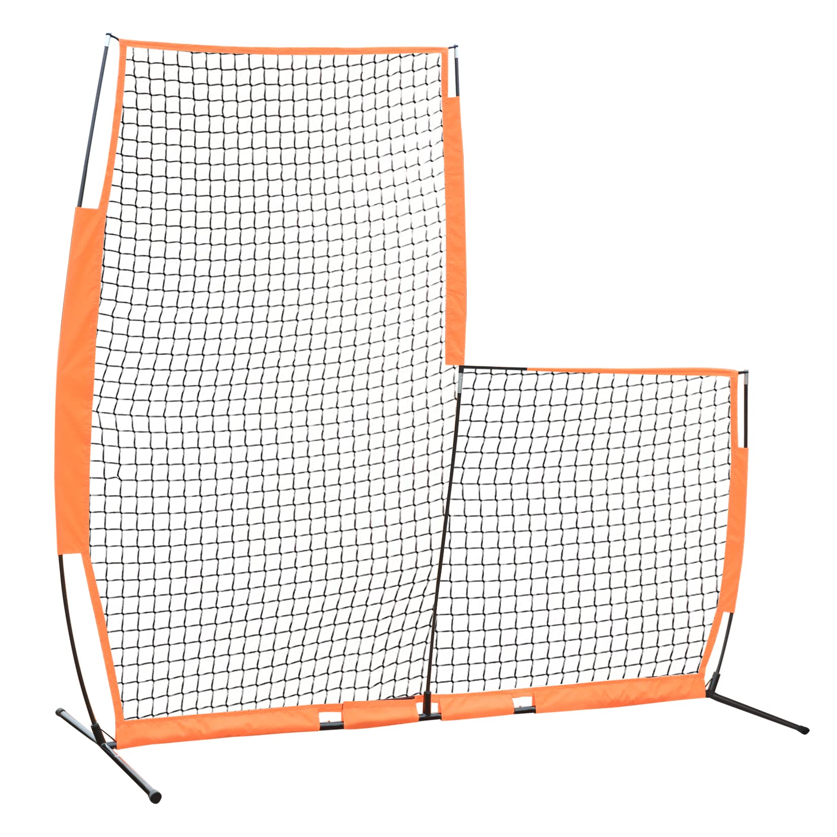 ORIENGEARPortable Baseball L-Screen, Lightweight Pitcher Protector Screen, Baseball Practice Equipment Baseball Pitching Net, with Heavy Duty Steel Frame Weather Resistant Net and Carry Bag, 7’ x 7’