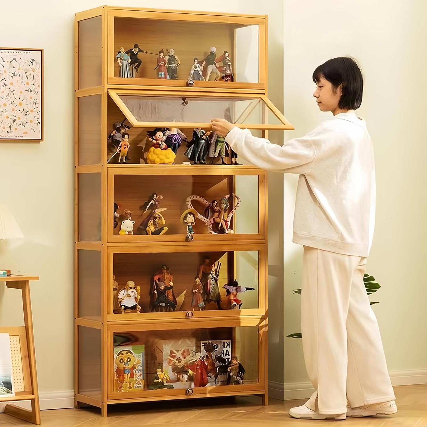 Vitrina de 5 Pisos De pie, armarios Curio, Puertas de estantería con, Puertas de acrílico Transparente, Vitrina de coleccionista para Sala de Estar, Oficina, Libros. (Voltereta marrón)