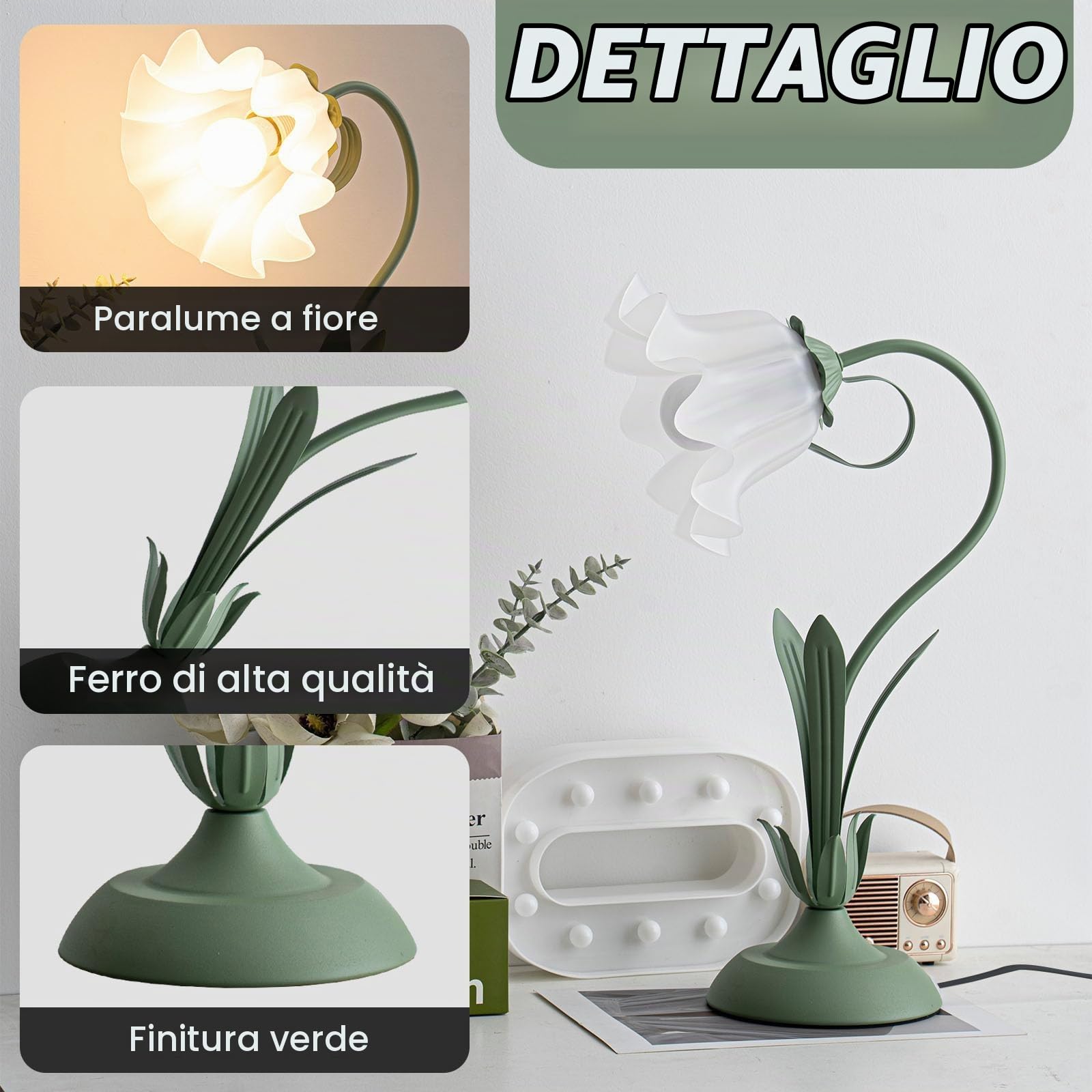 Verde Lampada Da Scrivania,Dimmerabile Lampada Da Comodino A Collo Di Cigno,Lampada Da Tavolo Mughetto Paralume In Acrilico Lampada Da Lettura Per Bambini Studio Dormitorio Camera Letto