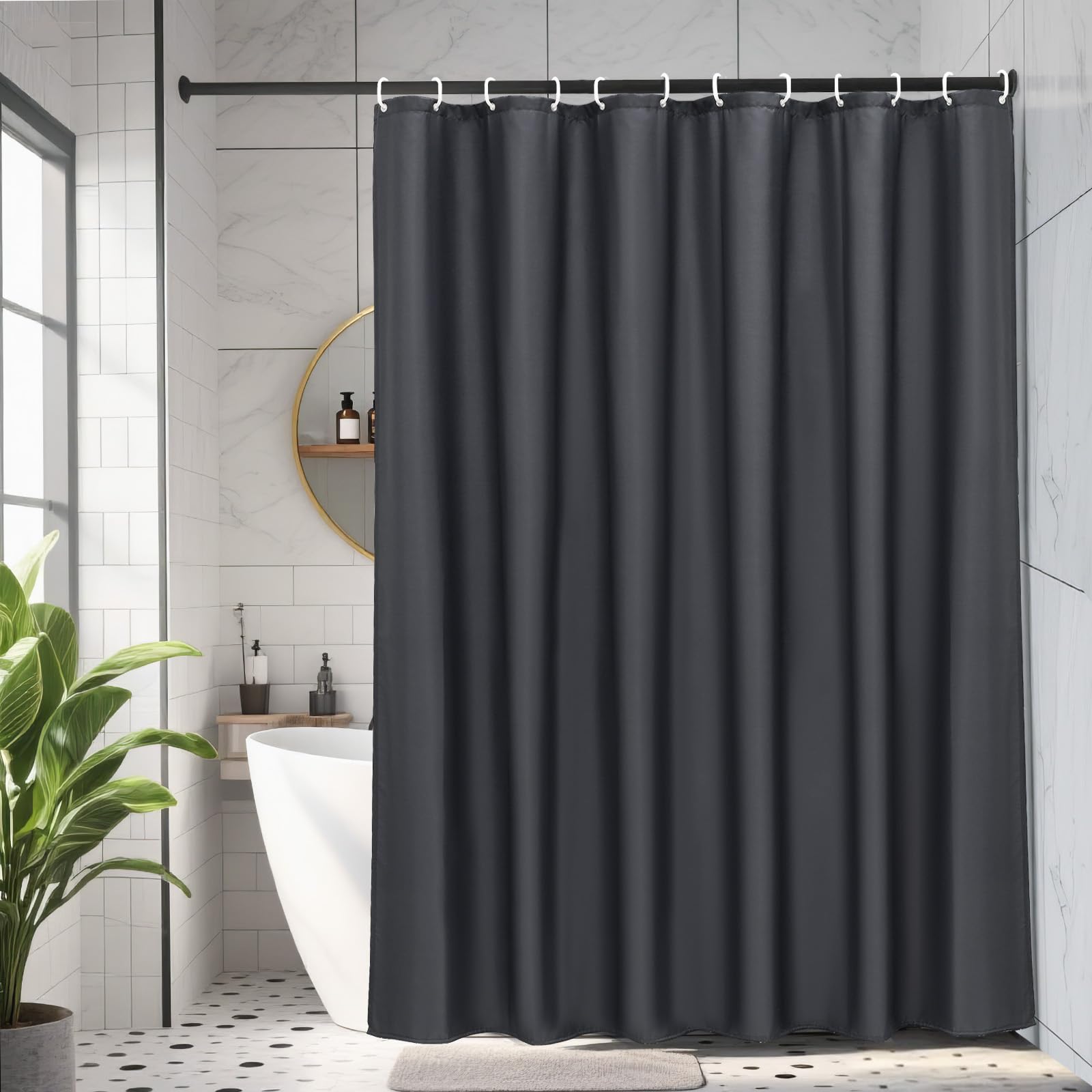 AooHome Extra Long Shower Curtain 72 Width x 84 Height Inch, Solid Fabric Shower Curtain Liner for Hotel, Waterproof, Dark Grey