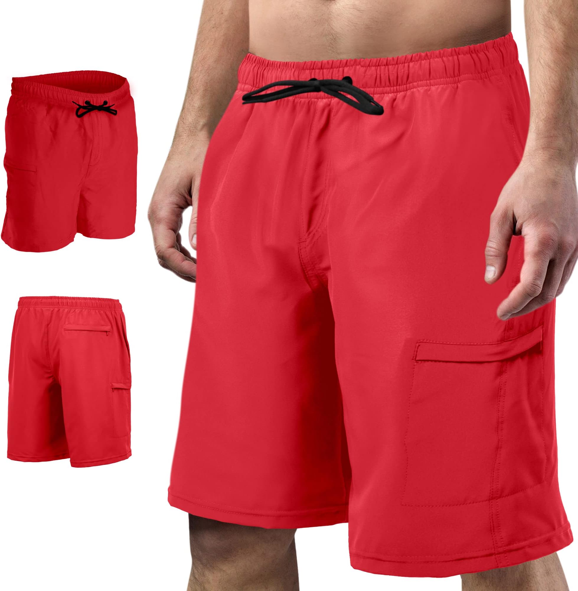 Mens Board Shorts Swimwear | 10 inch Inseam Mens Bathing Suit | Mens Swim Trunks | Beach Swimming Trunks for Men Red