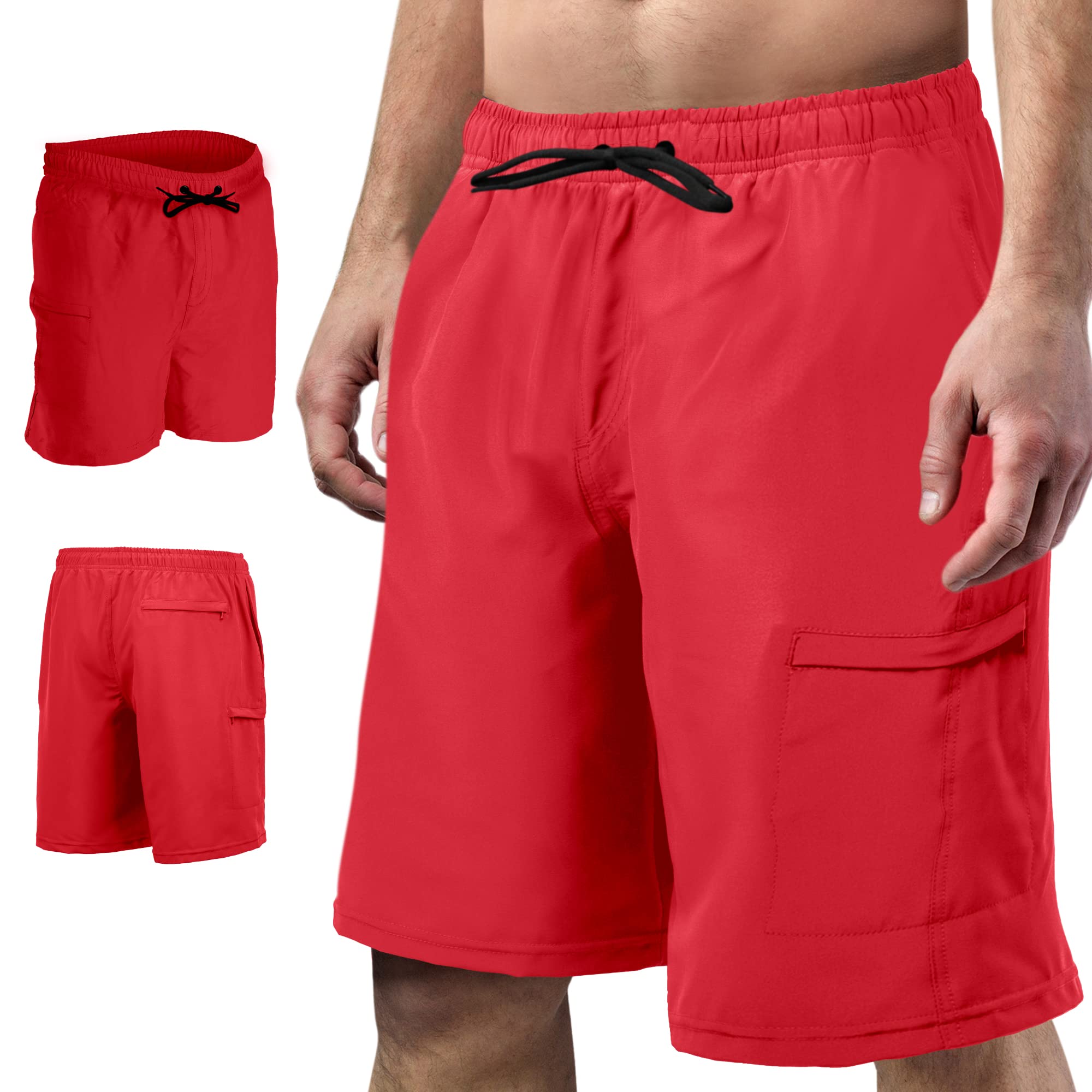 Mens Board Shorts Swimwear | 10 inch Inseam Mens Bathing Suit | Mens Swim Trunks | Beach Swimming Trunks for Men Red