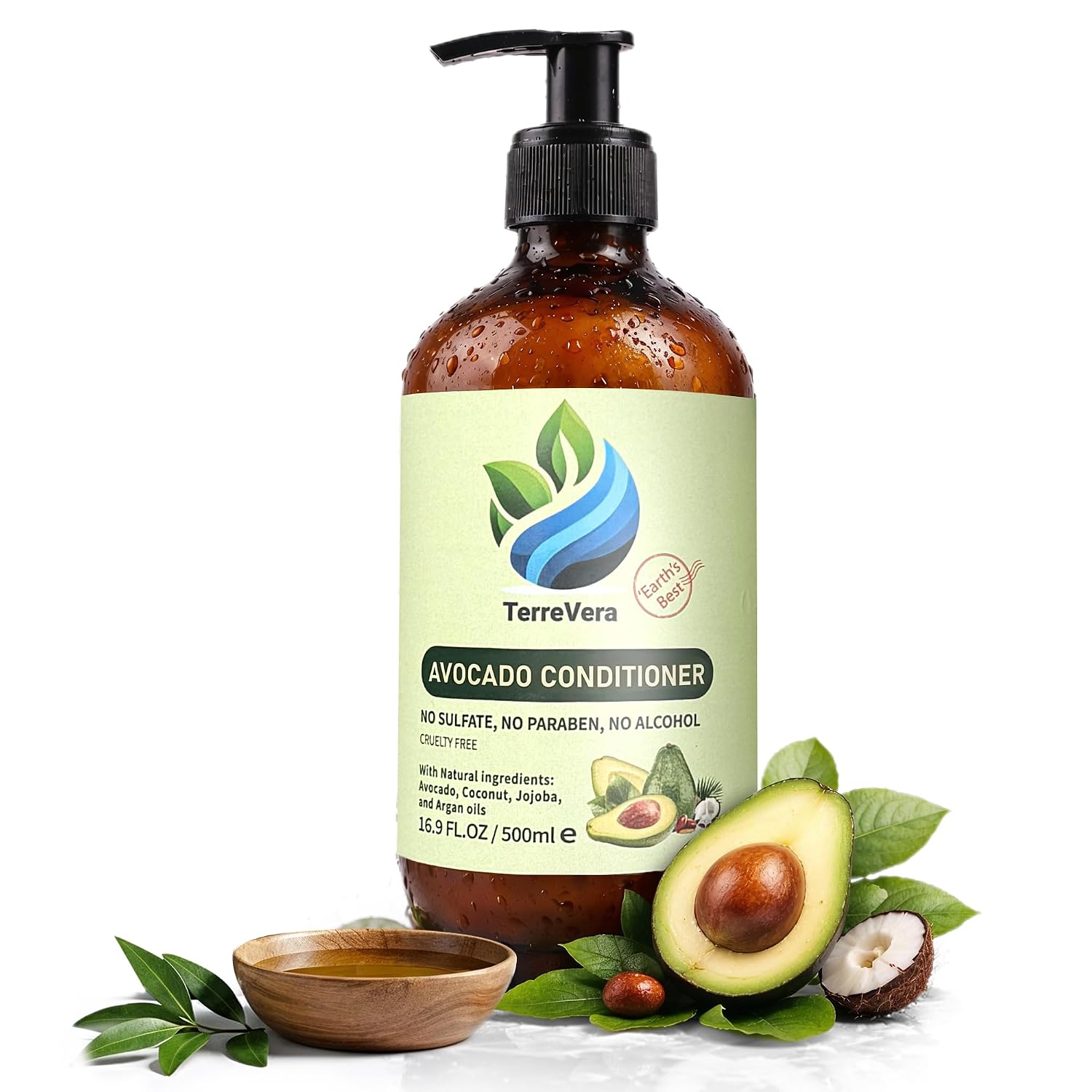 TerreVera Avocado Hair Conditioner With Coconut, Jojoba & Argan Infusion, Deep Moisturising & Restorative Formula For All Hair Types, Color-Treated Hair Compatible, For Men and Women 16.9 Fl Oz
