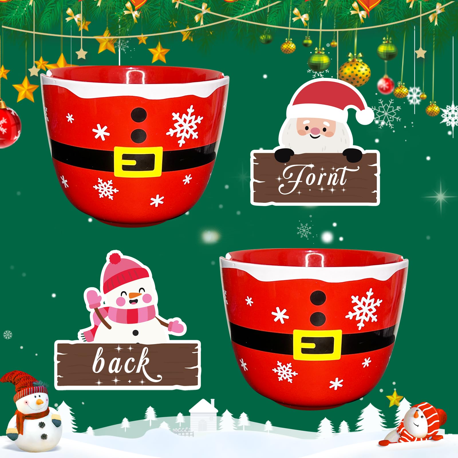 steo spce 20 oz Ceramic Christmas Candy Bowl, Festive Christmas Party Serving Bowl Large Holiday Sugar and Noodle Bowl Christmas Gift for Parties