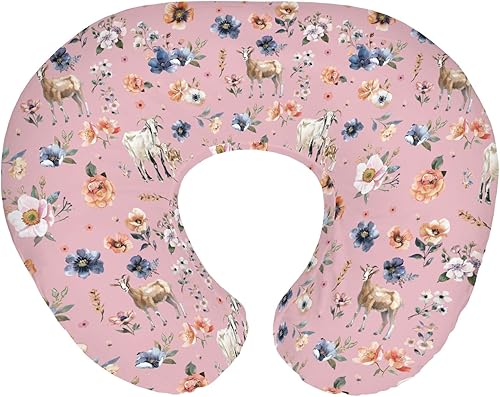 Miniatura 10 de Fundas de almohada de lactancia de cabra con diseño floral bohemio para niños y niñas, diseño de cabras de granja, flores retro, fundas de guardería