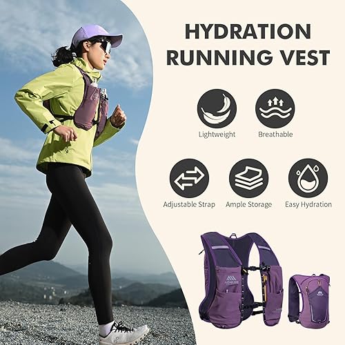 Miniatura 5 de AONIJIE Chaleco de hidratación para correr para hombres y mujeres, mochila de hidratación de 8 litros, paquete con bolsillo para vejiga de agua de 2