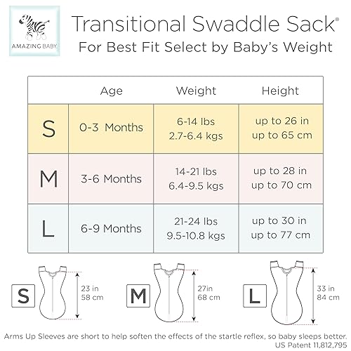 Miniatura 8 de Amazing Baby Saco de transición para envolver con mangas de media longitud con brazos arriba y puños de manoplas, elefantes pequeños, rosa, M, 3-6