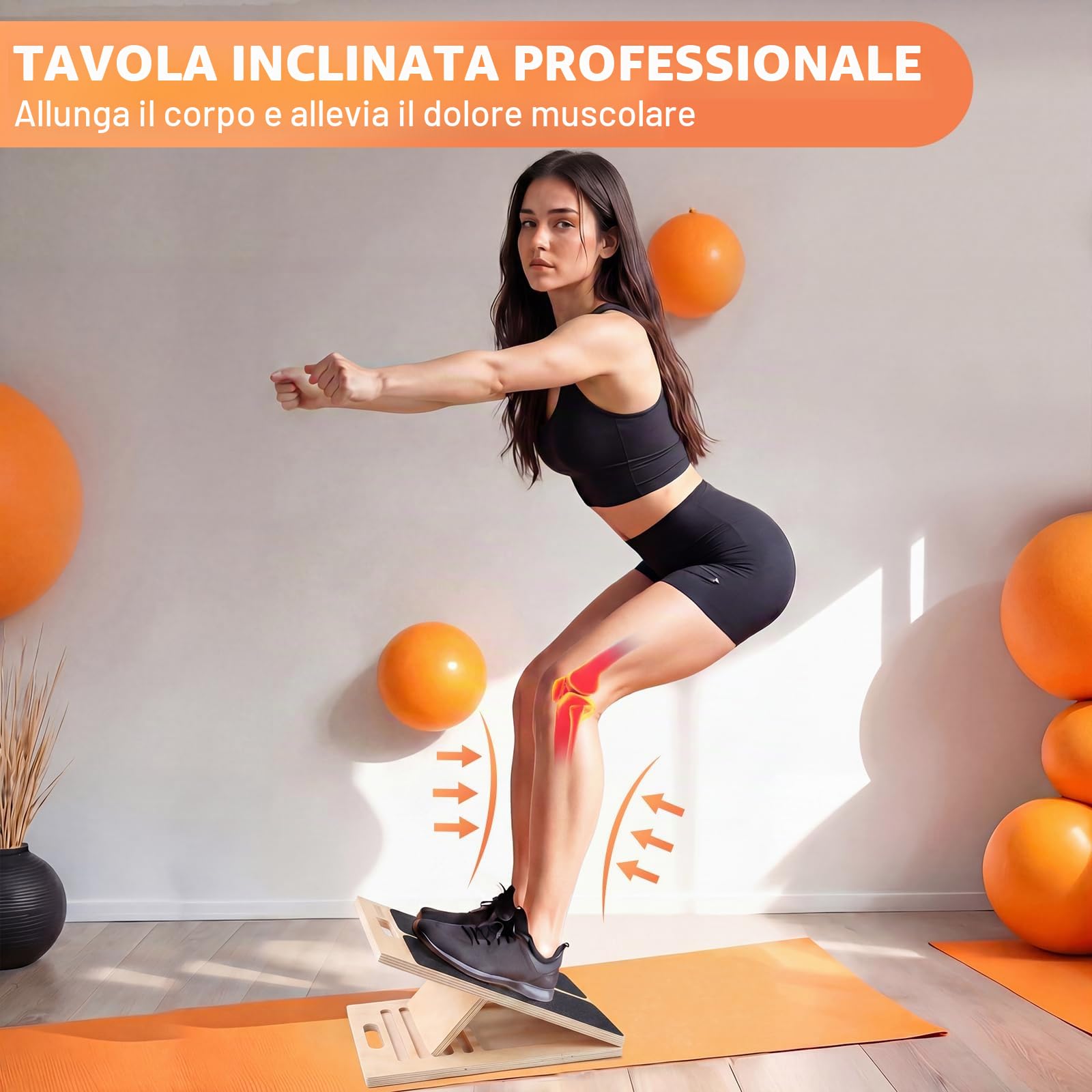 Tavola inclinata per allungamento del polpaccio, regolabile in legno per polpaccio, inclinabile, per squat, gambe, ginocchia, tallone, caviglia, stretching