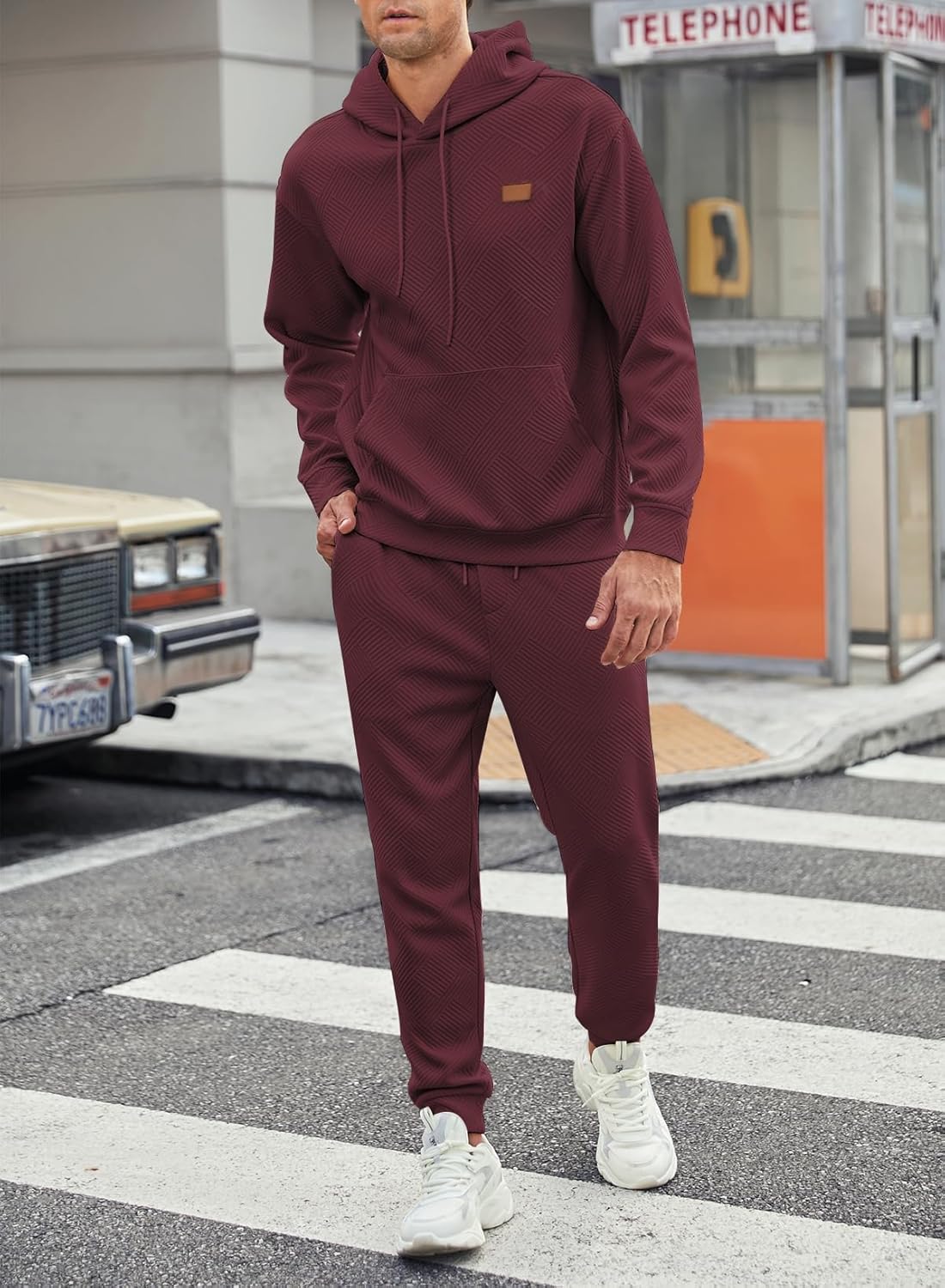 JMIERR Mens 2 Piece Jacquard Sweatsuit Outfits Hoodie Sweatshirt & Joggers Sweatpants Set Tracksuit - Image 8