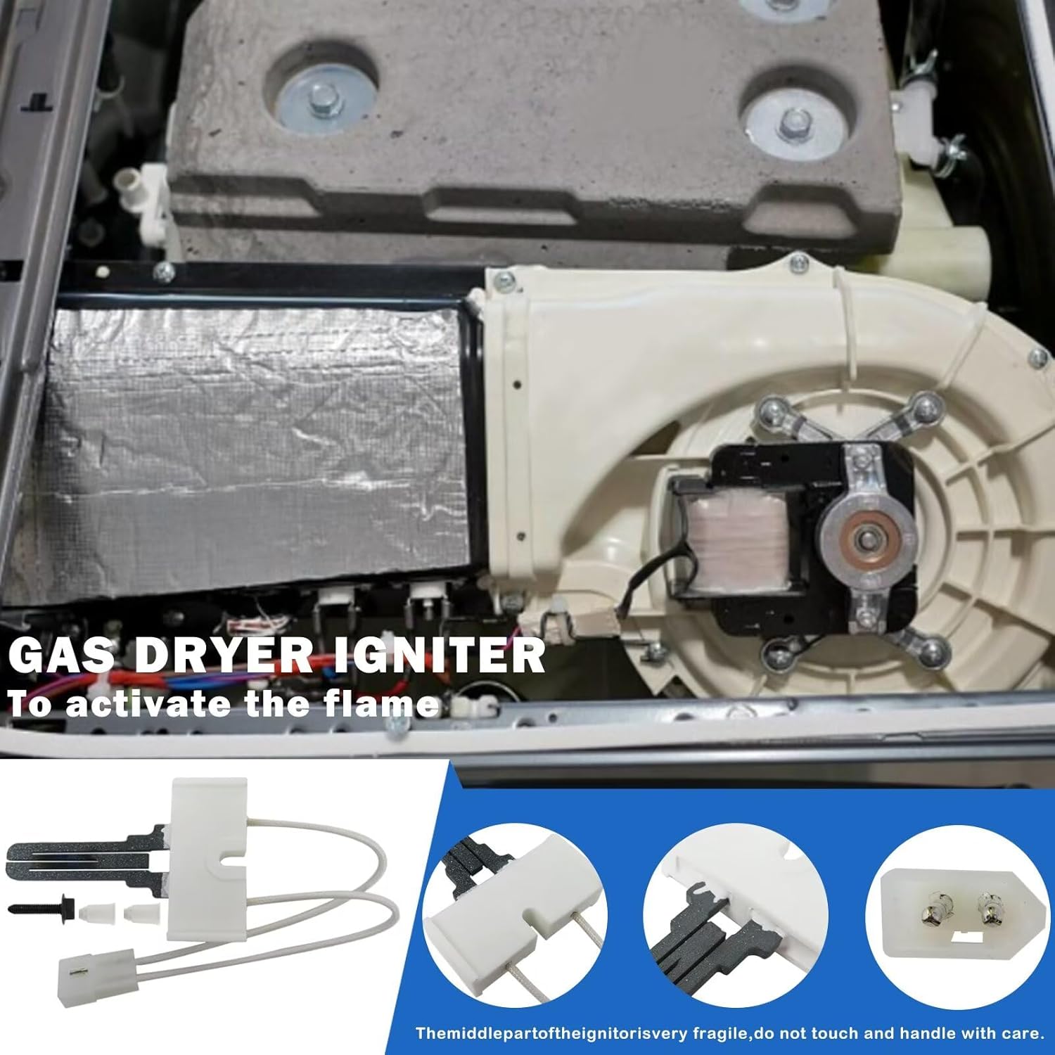 New 338906 Gas Dryer Flame Sensor & 279834 Gas Valve Coil & 279311 Igniter,Dryer Repair Kit Fit for Whirlpool/Maytag/Amana/Admiral/Kenmore/Crosley 27" & 29" Gas Dryer